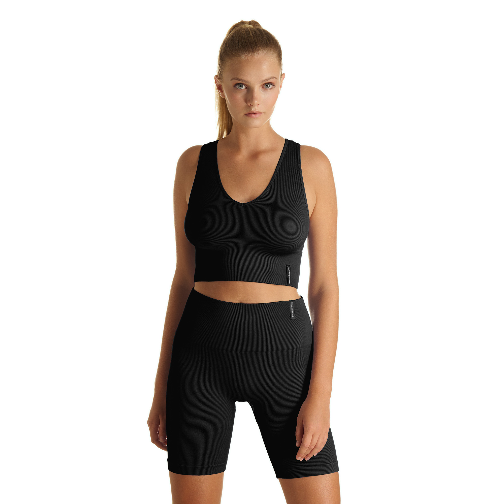 Sport-Bralette, Schwarz, Schlank, Kurz, Biker-Shorts