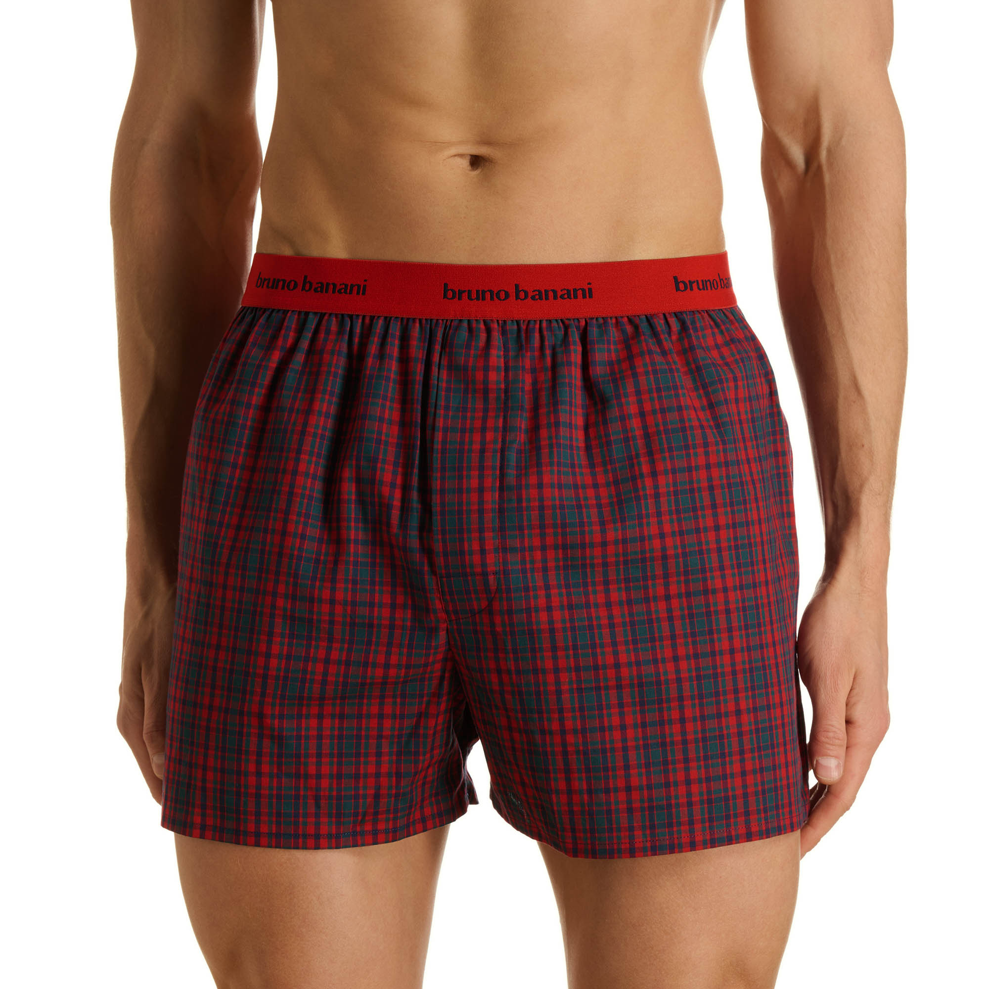 Boxershorts, Karomuster, Rot und Navy, Elastischer Taillenbund, Bruno Banani
