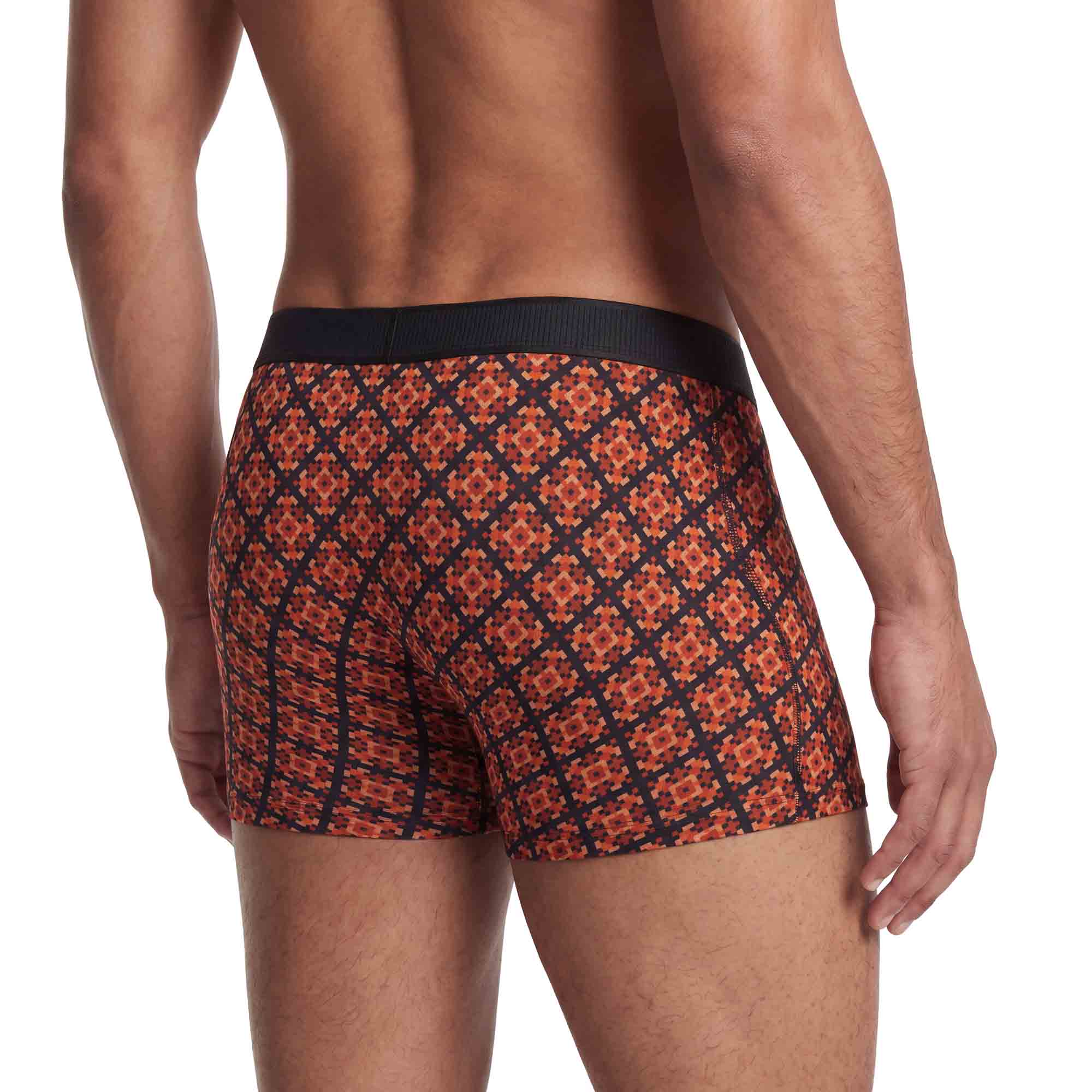 Herren-Boxershorts, Mikrofaser, Orange-Schwarz, Geometrisches Muster, Elastischer Bund