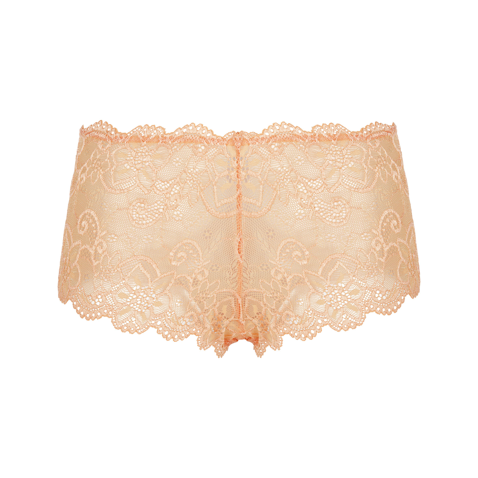 Spitzen-Shorts, Unterwäsche, Pfirsichfarben, Blumenspitze, Mittlere Taille