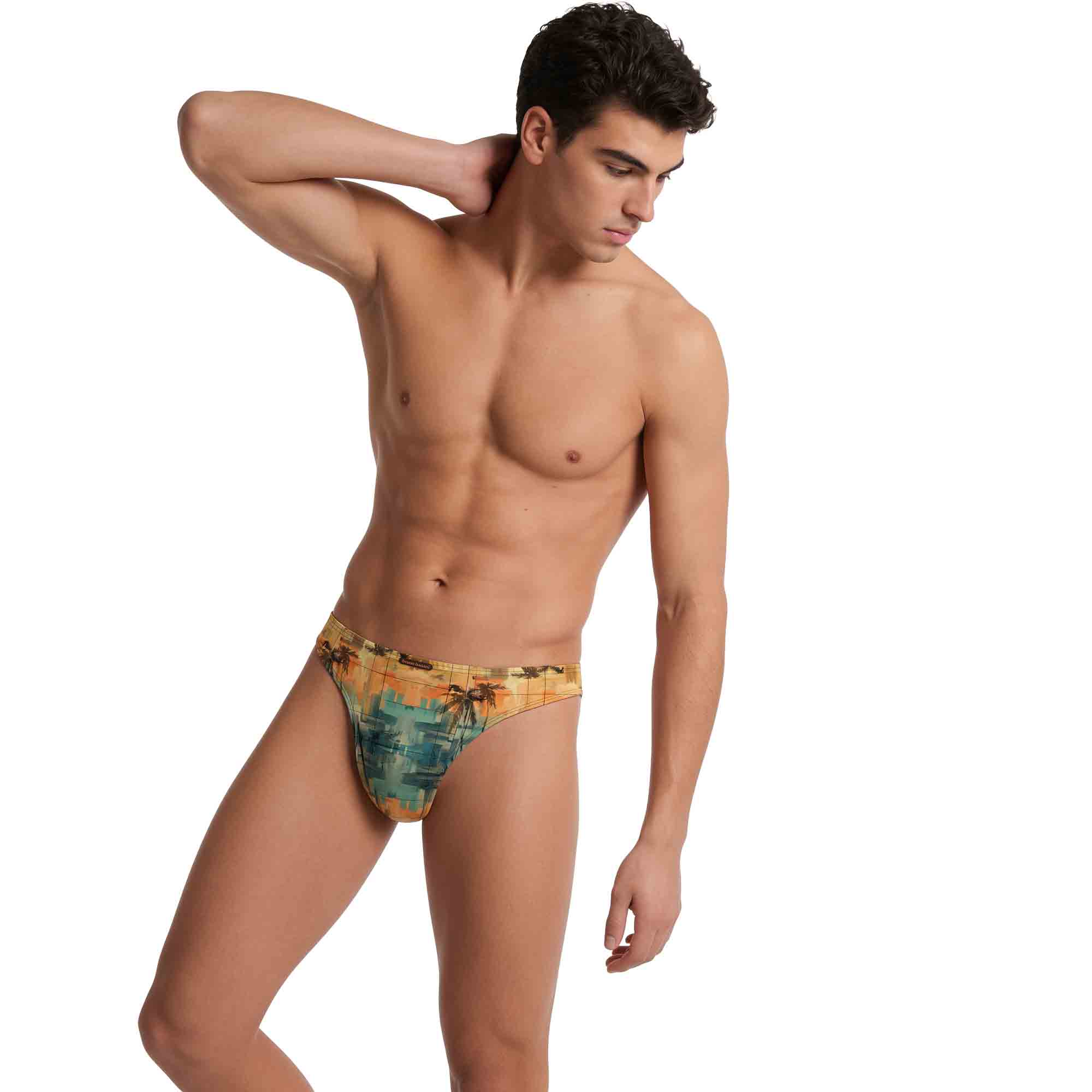 Herren-Slip, Badehose, Buntes Muster, Palmenprint, Niedrige Taille