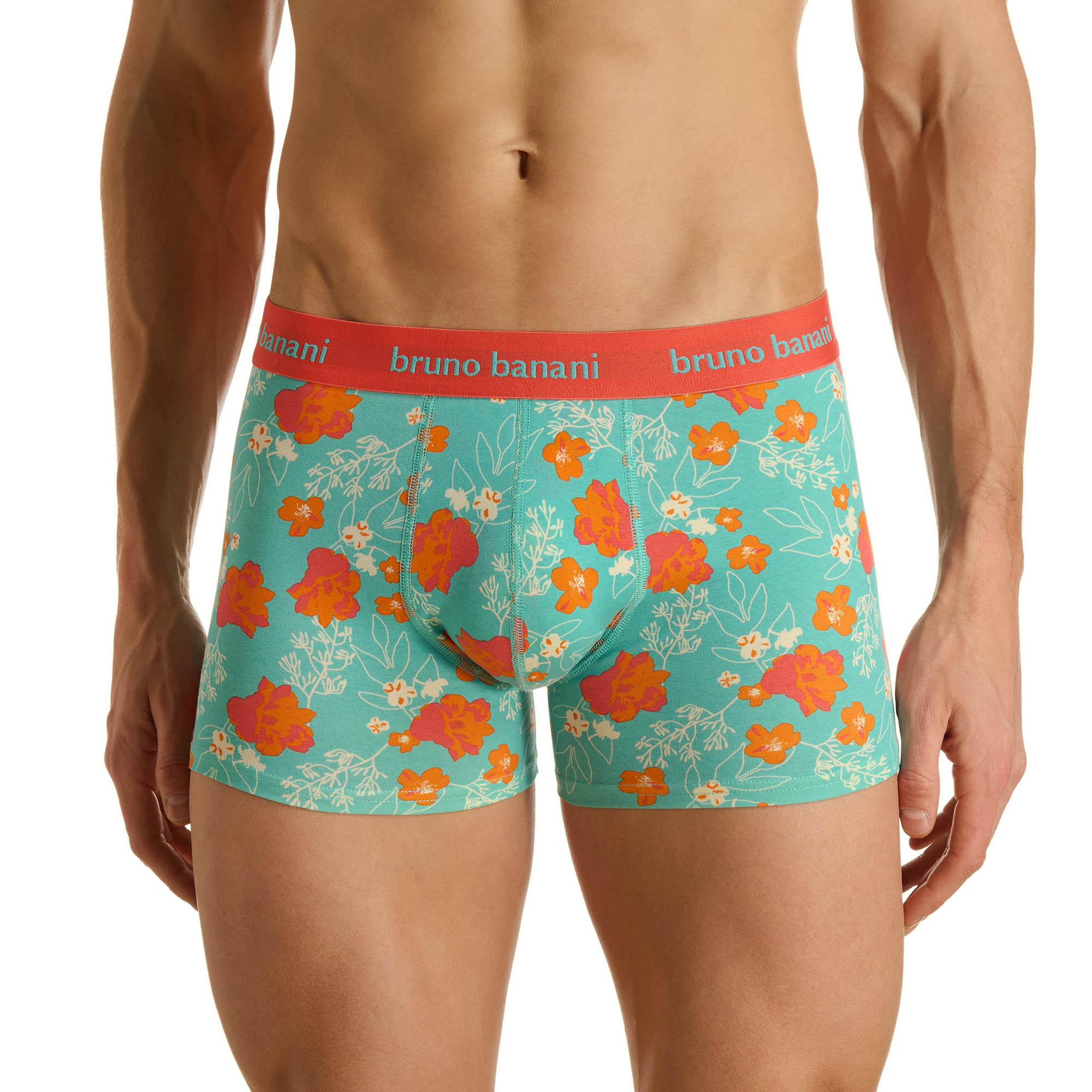 Boxer slips, Blumiges Muster, Türkis, Elastischer Bund, Bruno Banani Branding