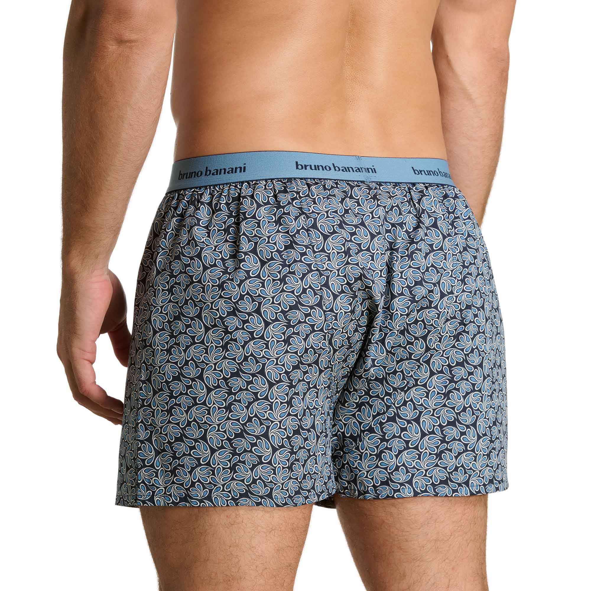 Boxershorts, Gemustert, Elastischer Bund, Blau, Blättermuster