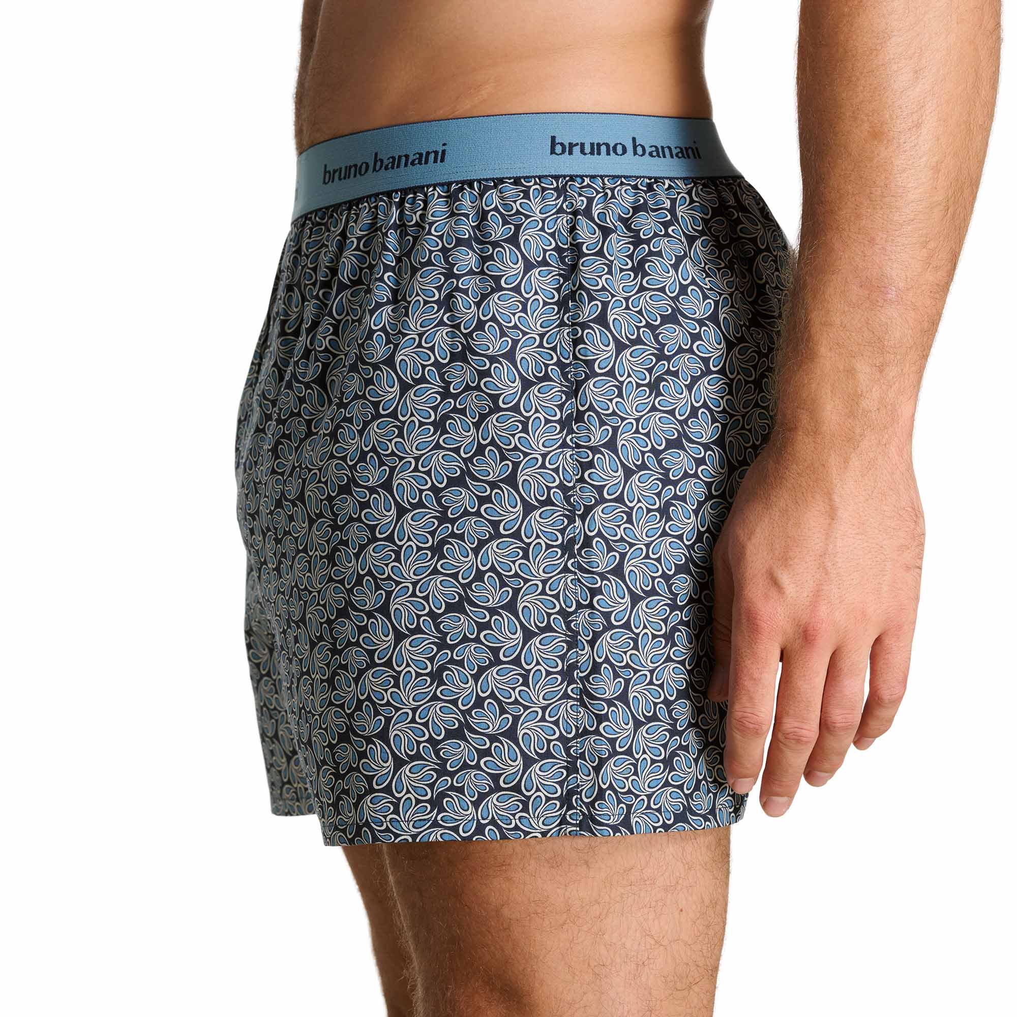 Boxershorts, gemustertes Short, elastischer Bund, mittellang, blaues Muster