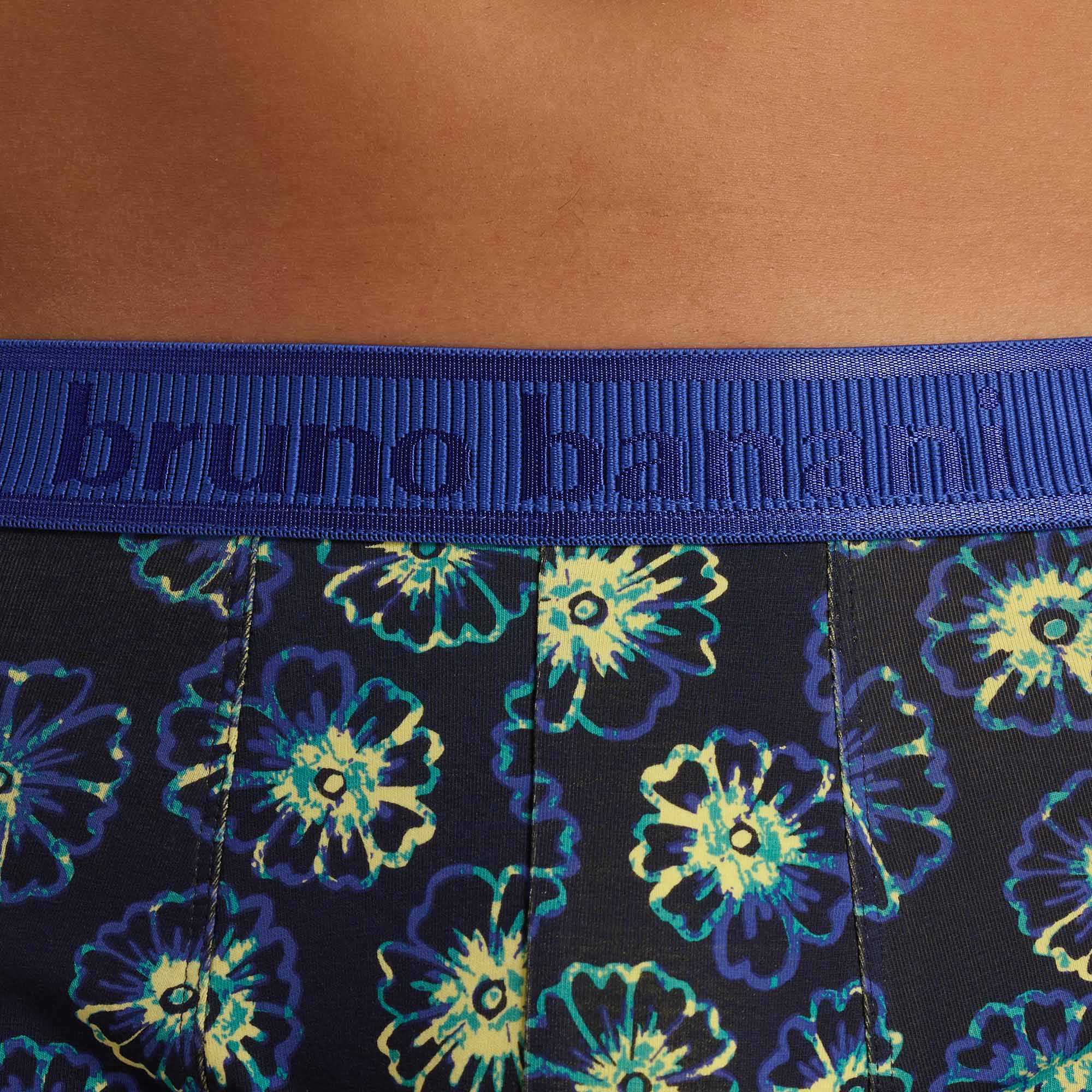 unterwäsche, bund, blau, blumiger-muster, hose