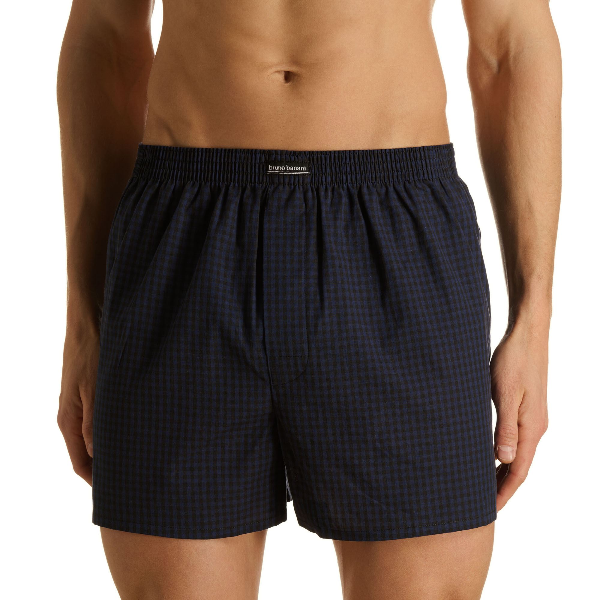 Boxershorts, gemuster, marineblau, elastischer Bund, Marke sichtbar