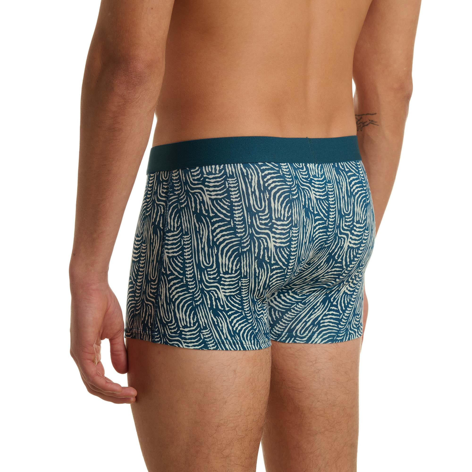 Herren-Boxer, Weiß-hellblaues Muster, Kurze Hose, Elastischer Bund, Stoffmuster