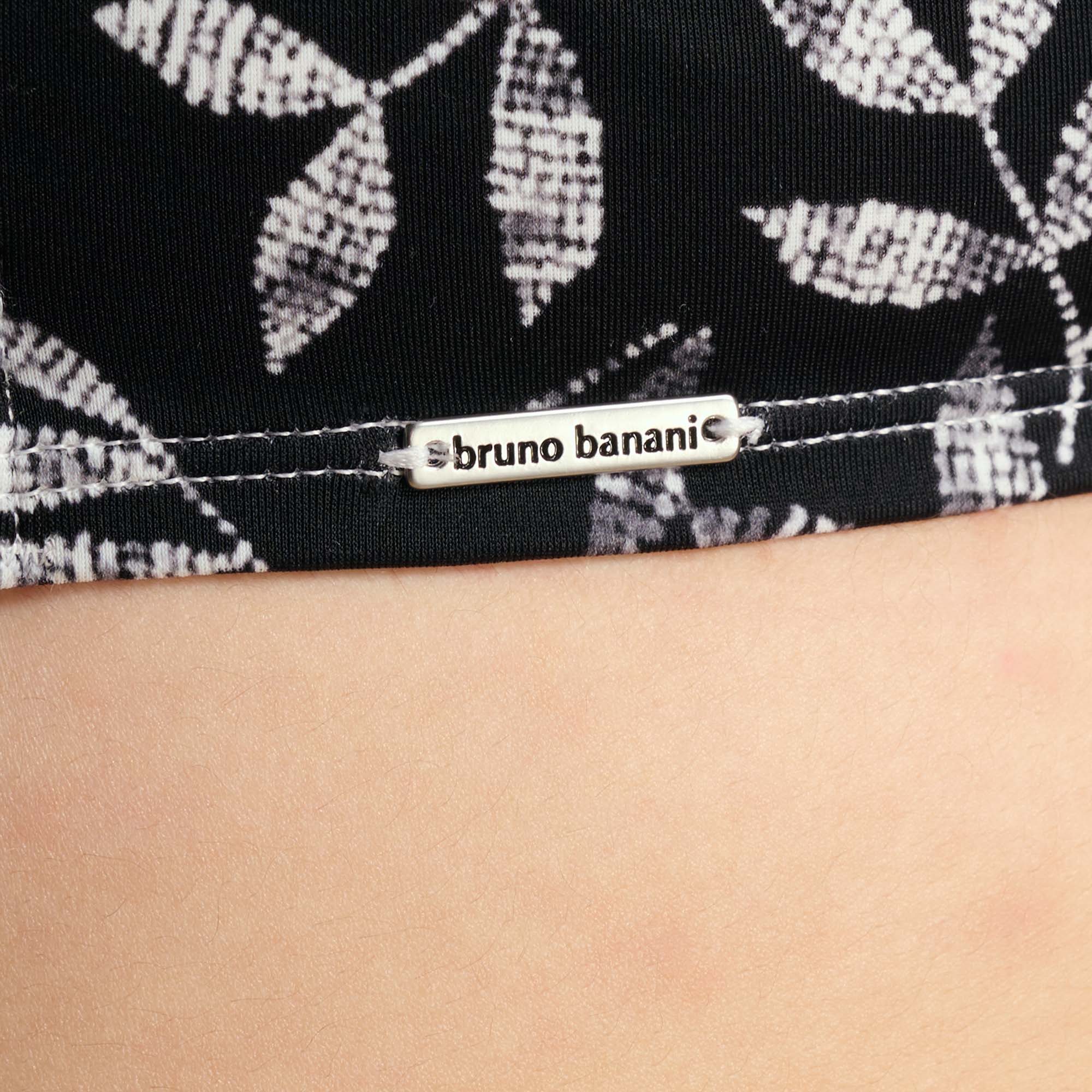 Top, Schwarz, Weißes Muster, Logo-Tag, bruno banani