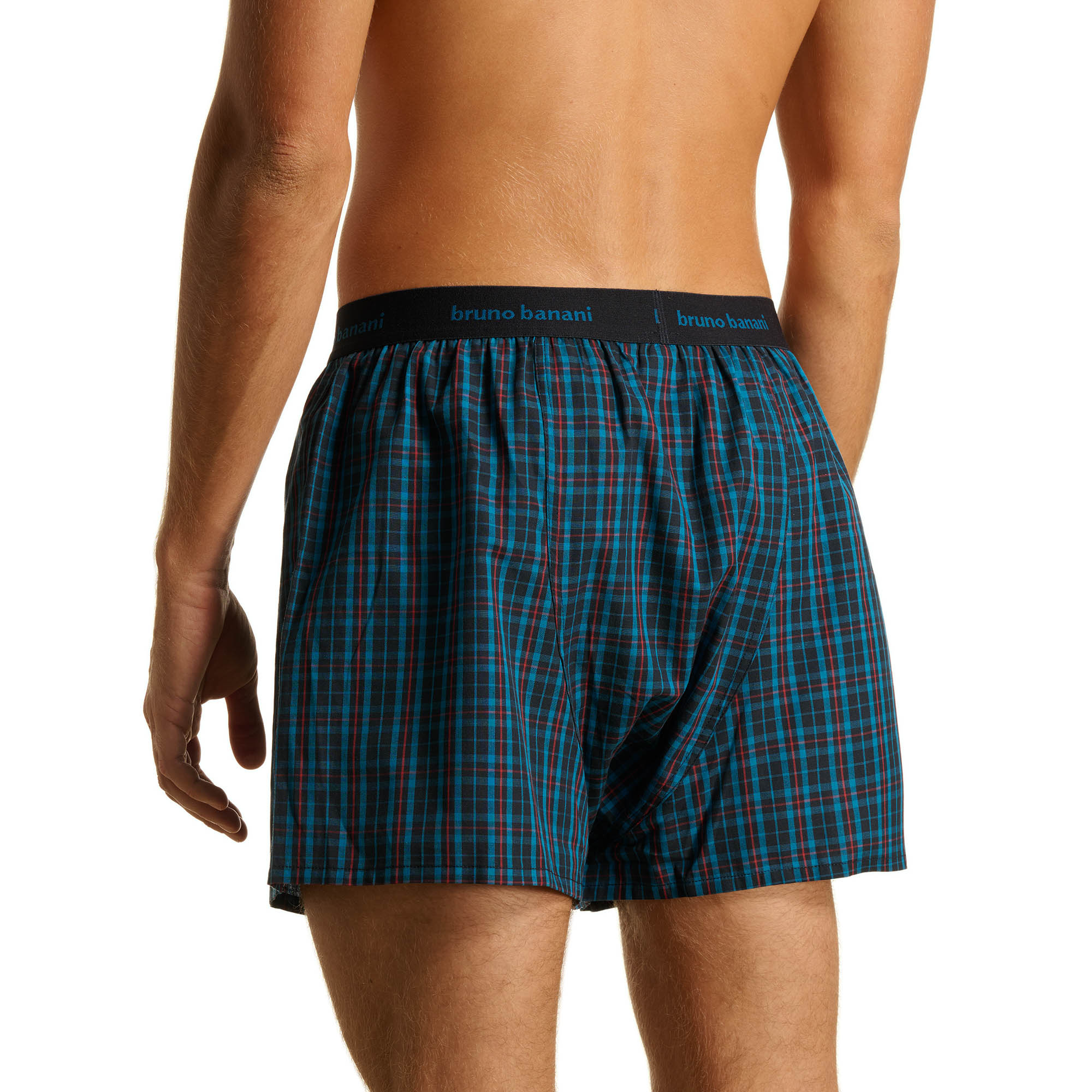 Boxer-Shorts, PLAID Muster, Blau, schwarzer Bund, bruno banani