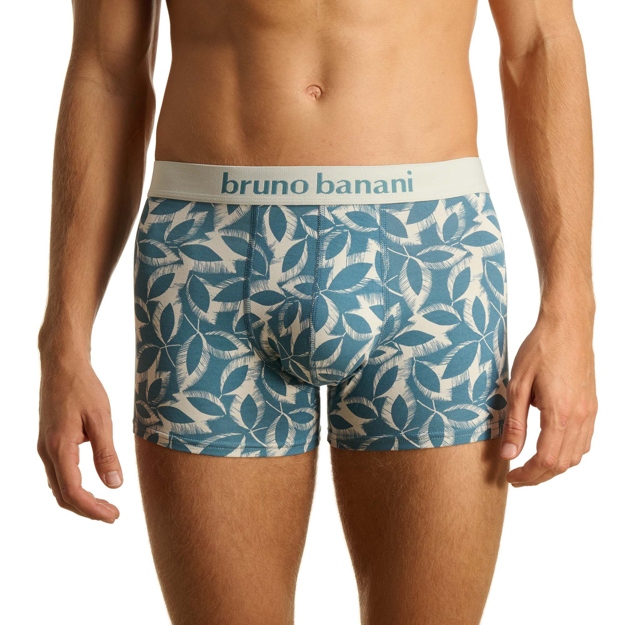 Boxershorts, gemusterte Unterhose, Blätterdruck, blaue Shorts, elastischer Bund