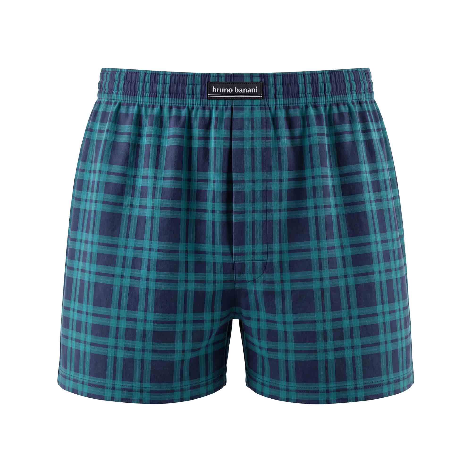 Herren-Boxershorts, Karomuster, Türkis-blau, Elastikbund, Gewebter Stoff
