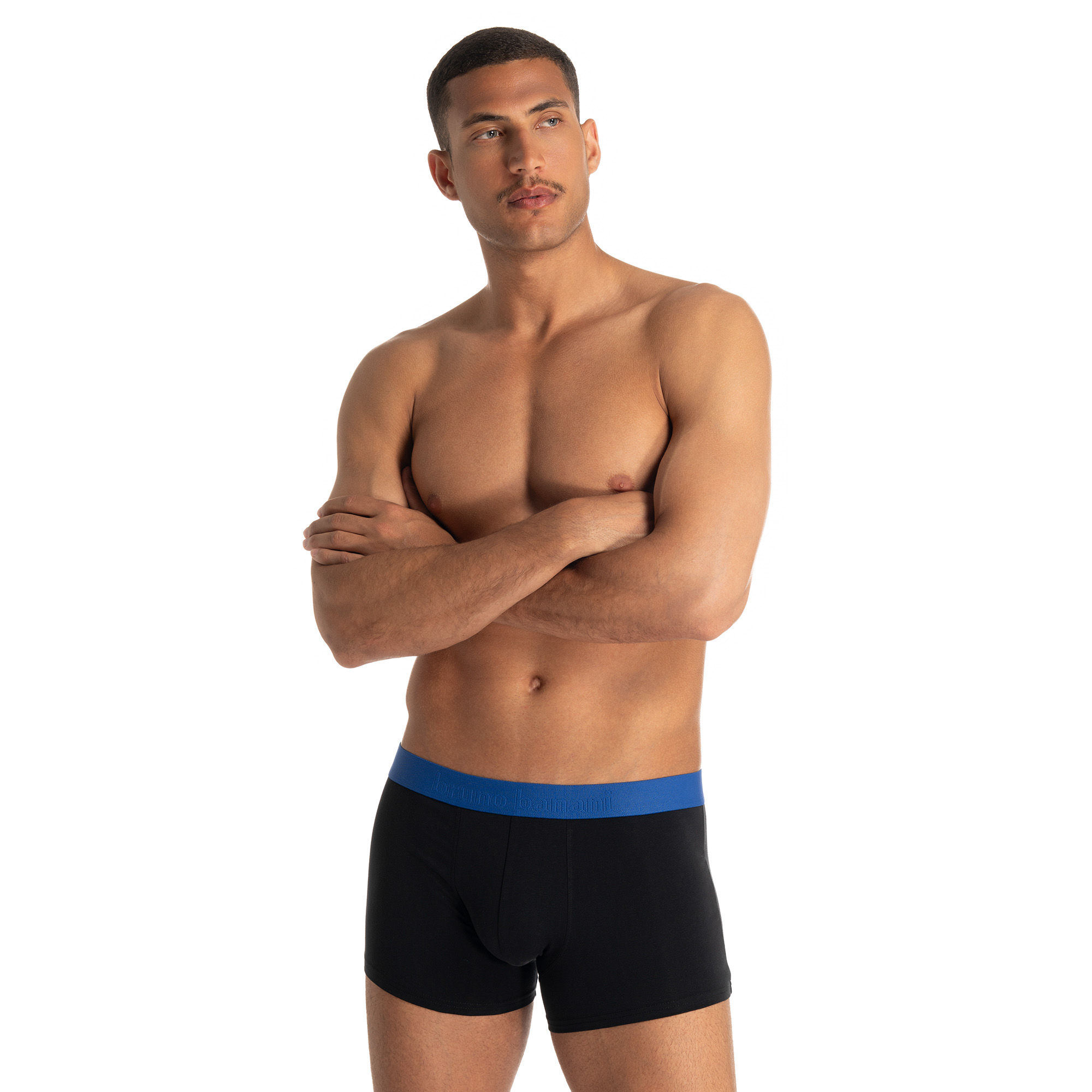 Männerunterwäsche, Boxer, Schwarz, Bündchenblau, Baumwolle