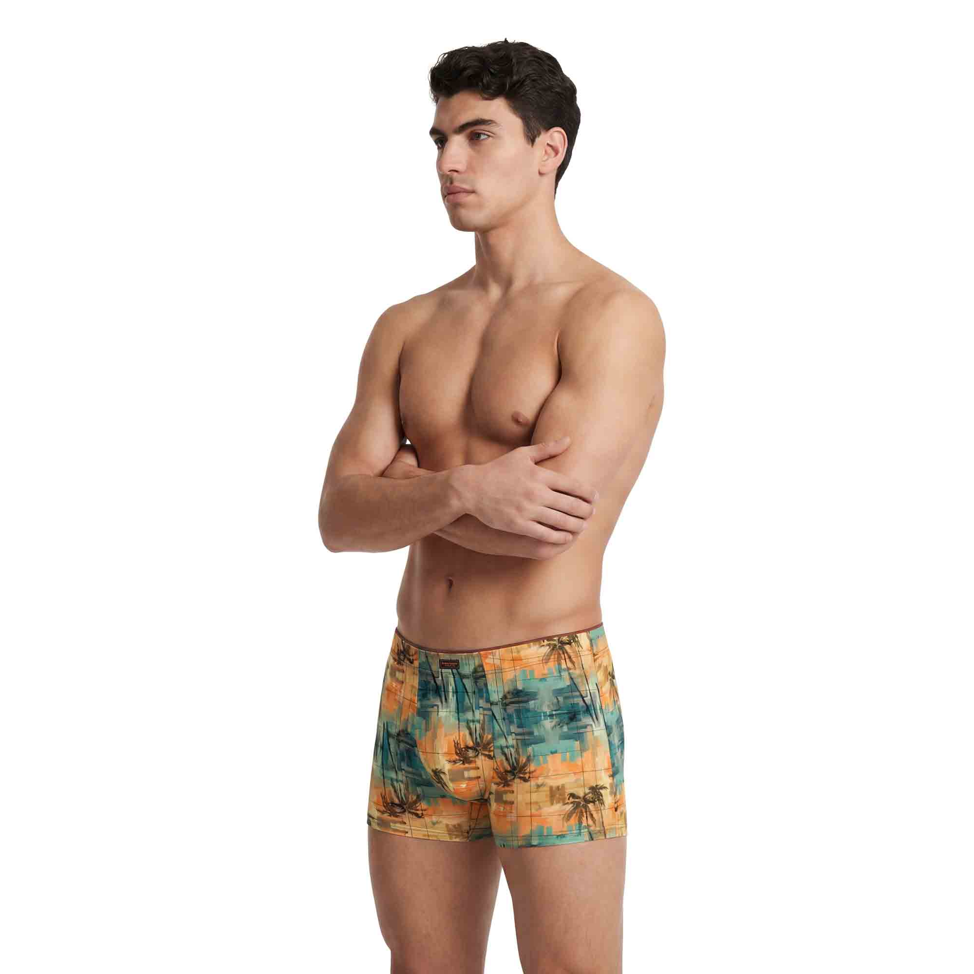 Herren-Boxershorts, Bunte Farben, Palmenmuster, Abstrakter Print, Elastischer Bund