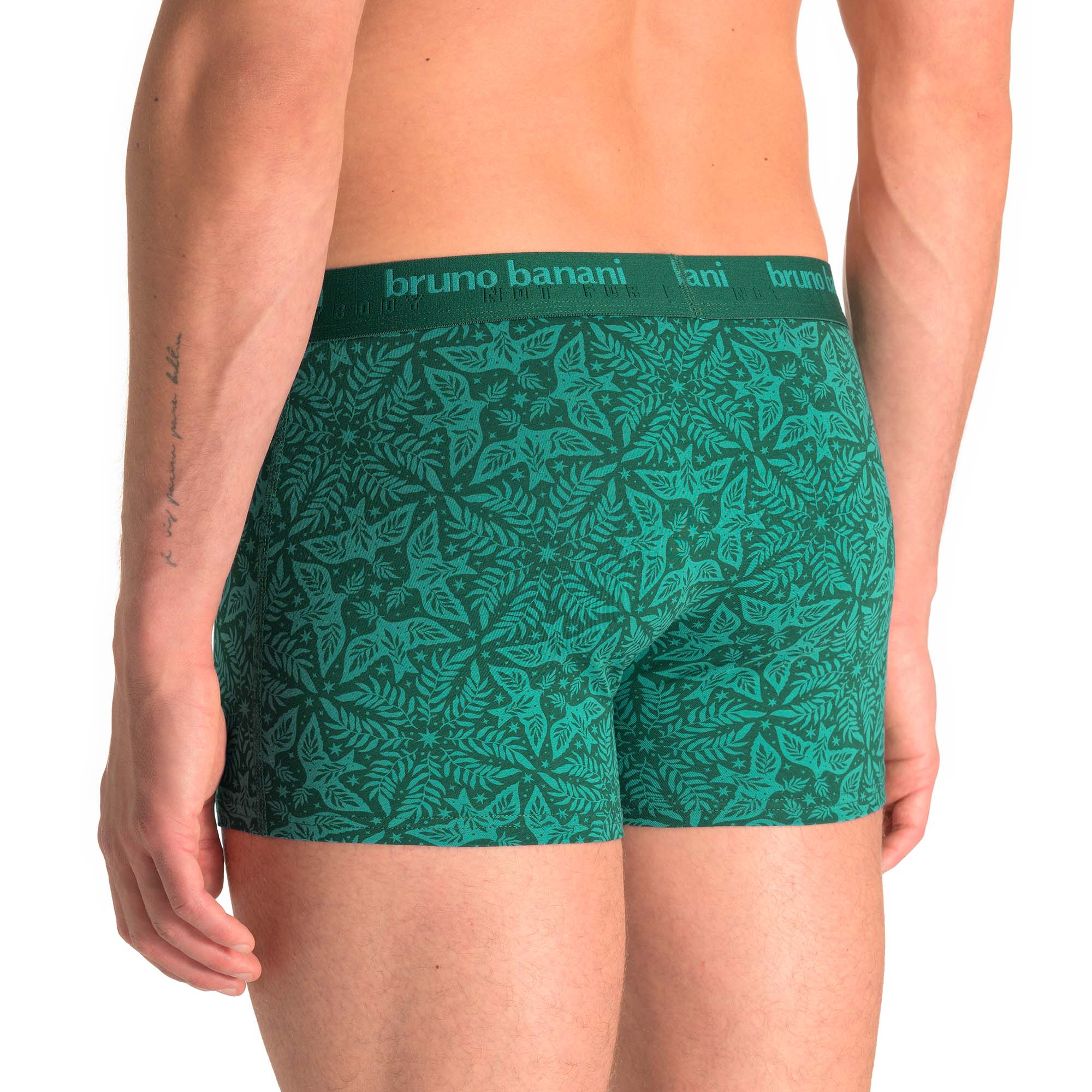 Boxershorts, gemustertes Shorts, grüner Unterhosen, elastischer Bund, bruno banani