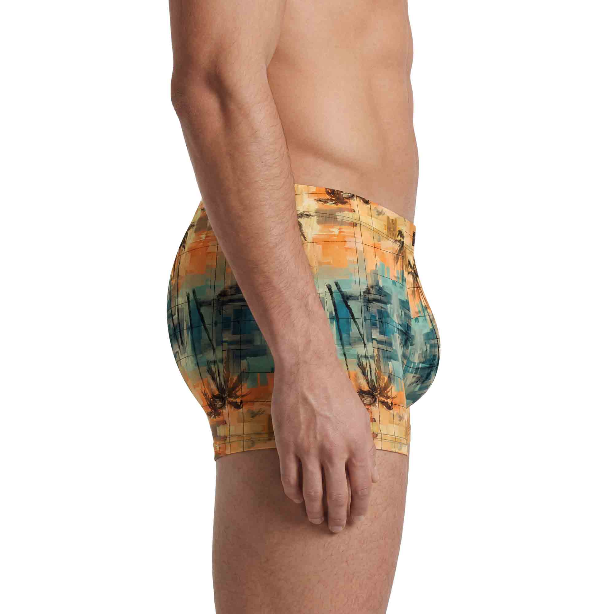 Herren-Boxershorts, Abstrakter Print, Orange-Türkis, Elastischer Bund
