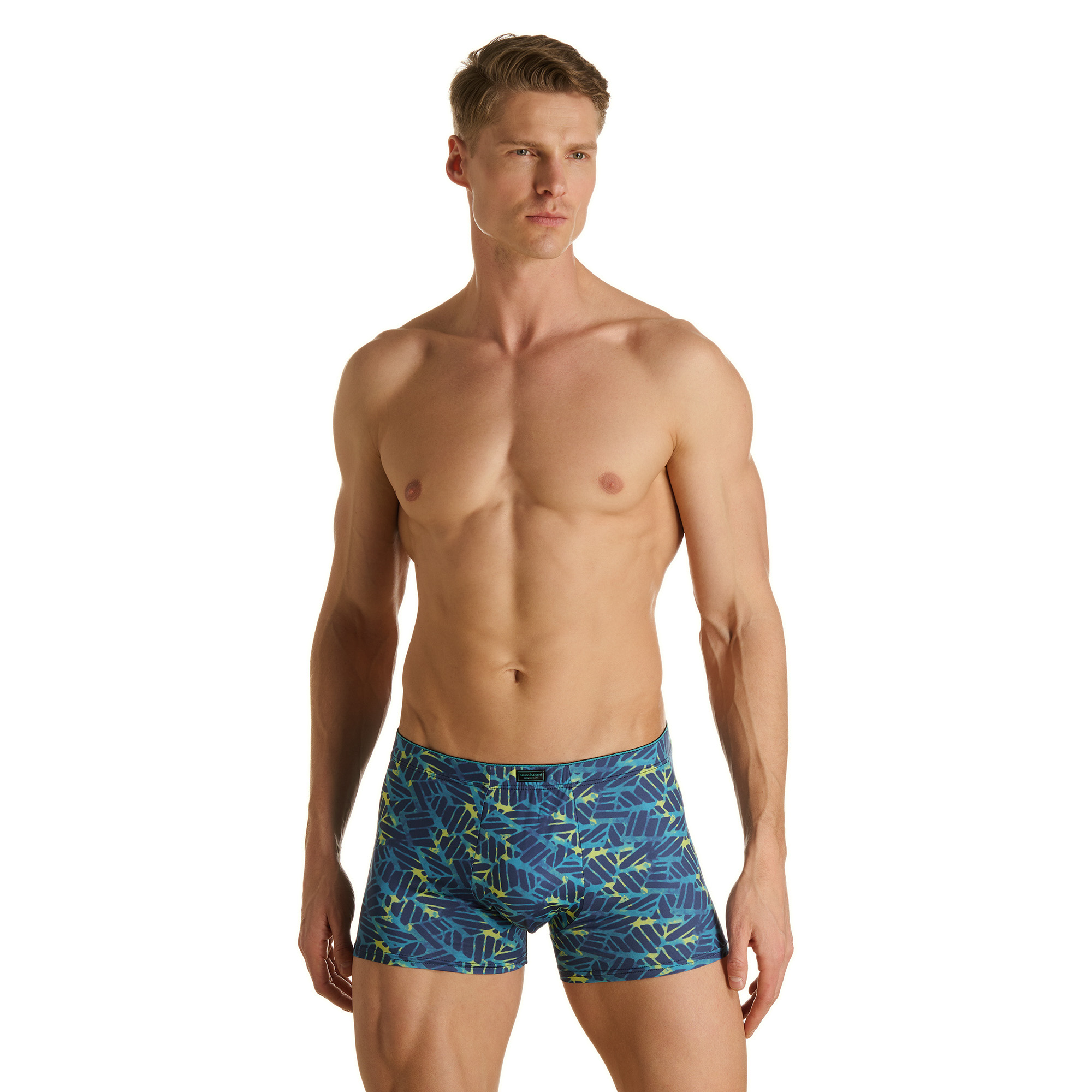 Herren-Boxershorts, Mikrofaser, Blau, Geometrisches Muster, Eng anliegend