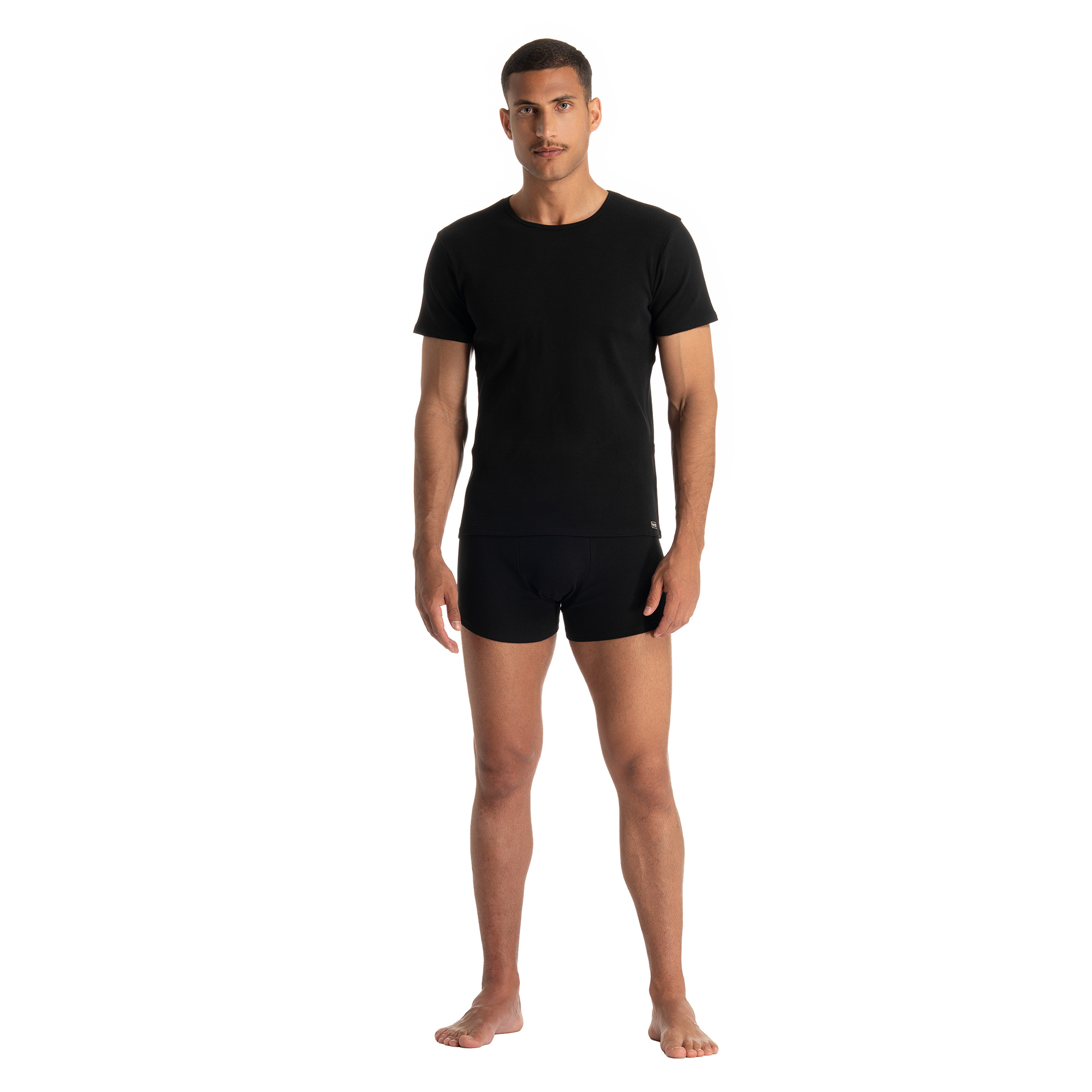 Shirt Fine Rib O-Neck Kurze Hose, T-shirt, Erwachsener, Mann, Person