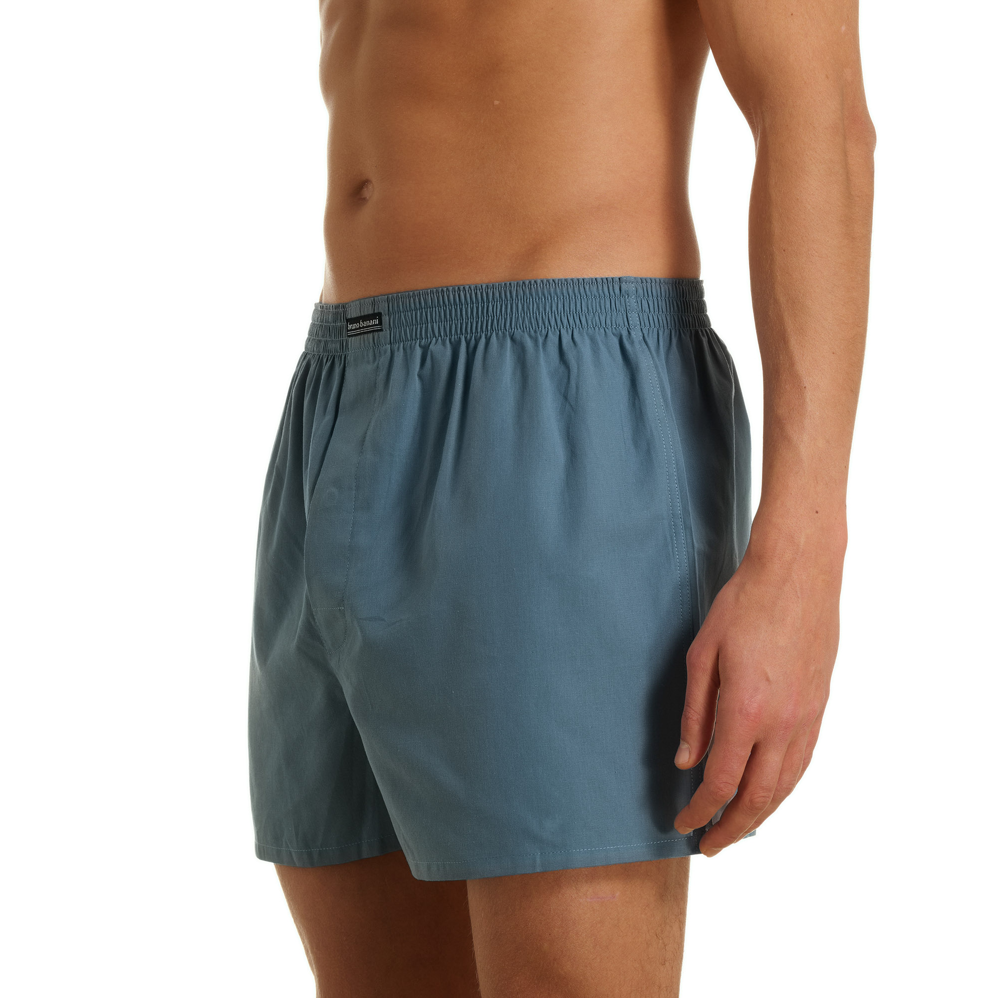 herren shorts, reine baumwolle, oliv/blau, mittlere länge, elastischer bund