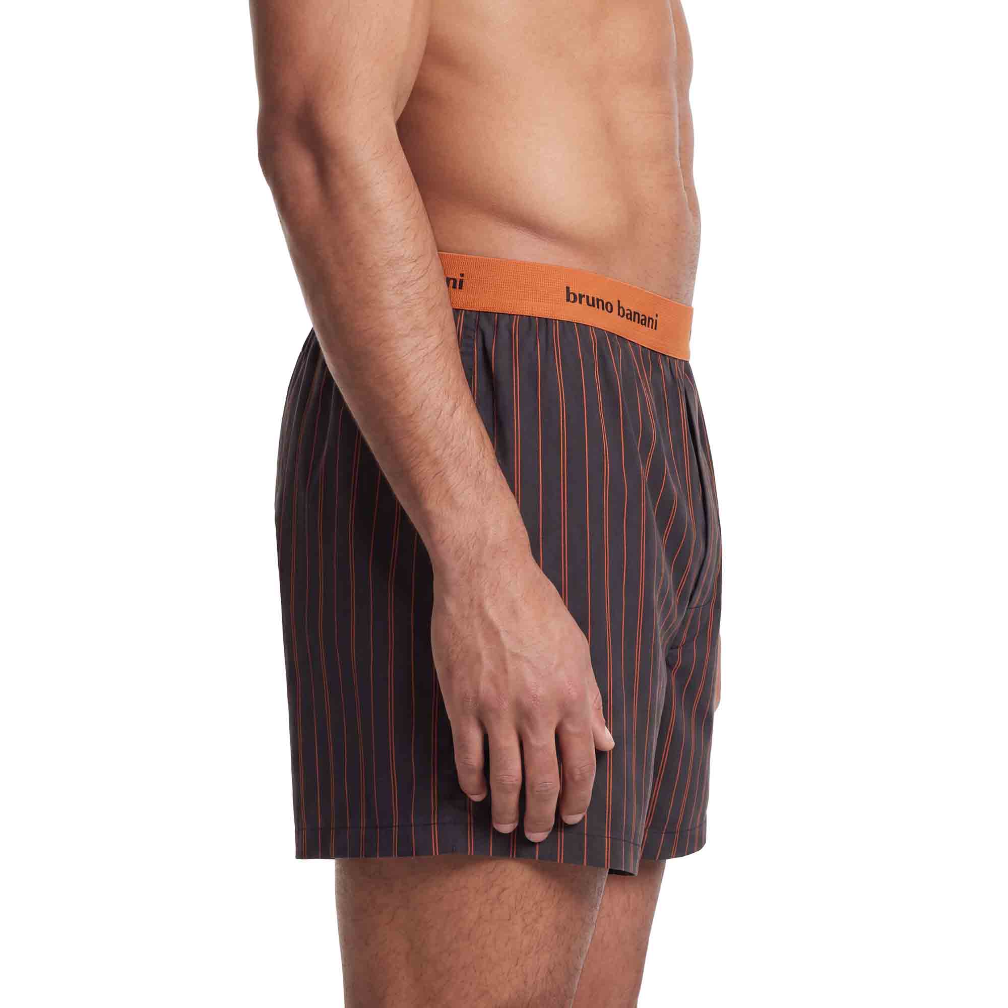 Herren-Boxershorts, Gewebte Shorts, Dunkelgrau, Nadelstreifen, Oranger Bund, Herren-Boxershorts, Webstoff, Nadelstreifen, Anthrazit, Oranger Bund, Herren-Boxershorts, Webshorts, Dunkelgrau, Nadelstreifen, Oranger Bund