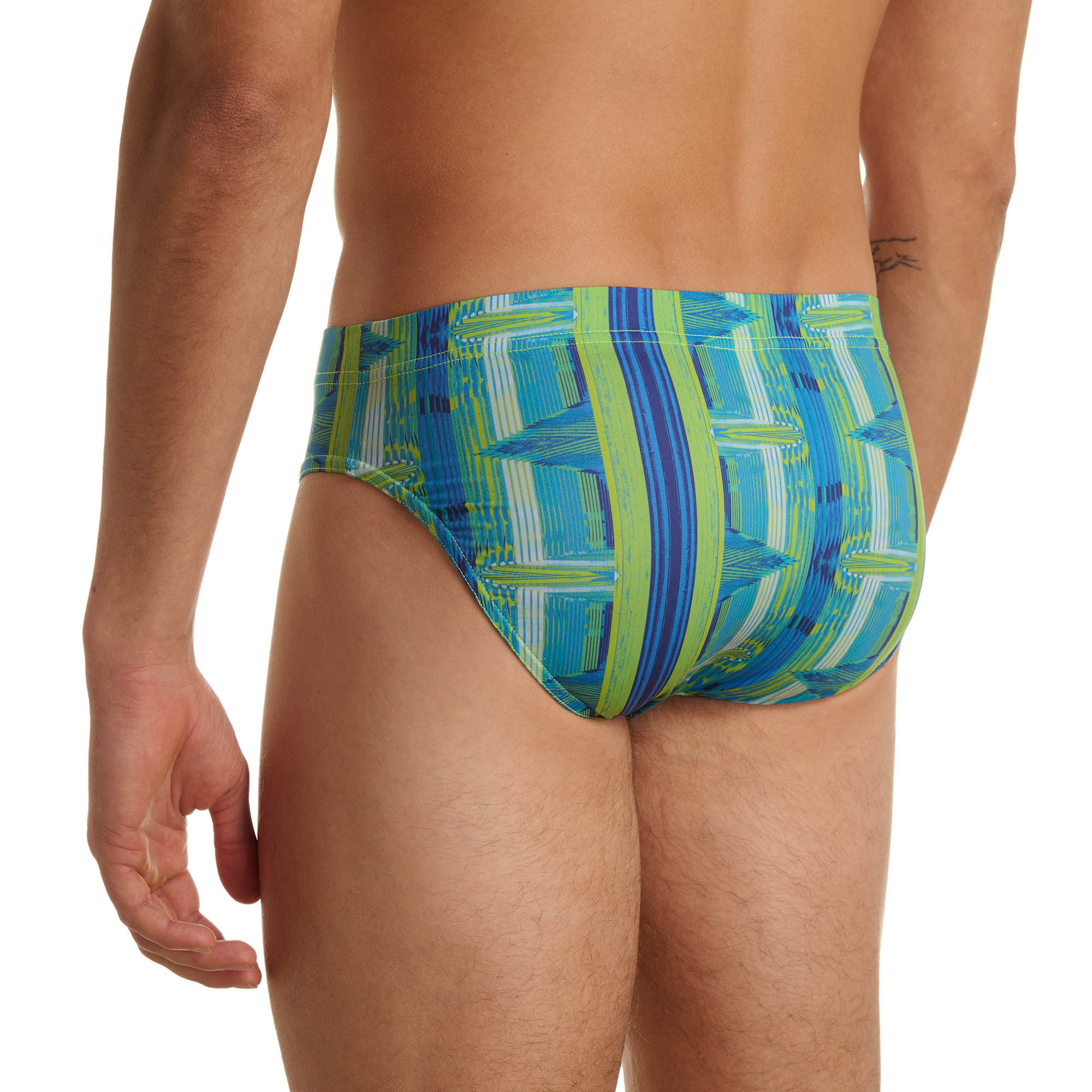 Schwimmslip, Gemustertes Badehöschen, Blau-Grün, Niedrig geschnitten, Herren-Badehose