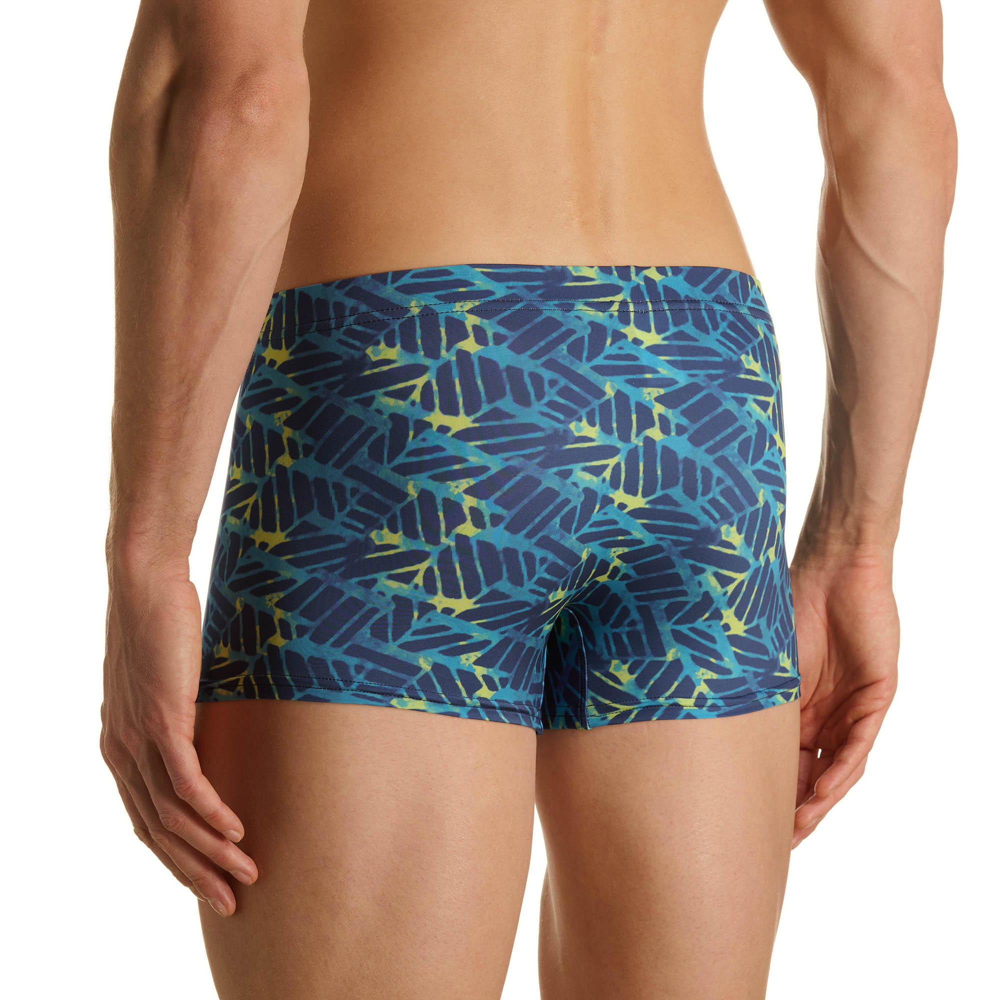 Herren-Boxershorts, Badehose, kurze Beinlänge, geometrisches Muster, Blau-Grün