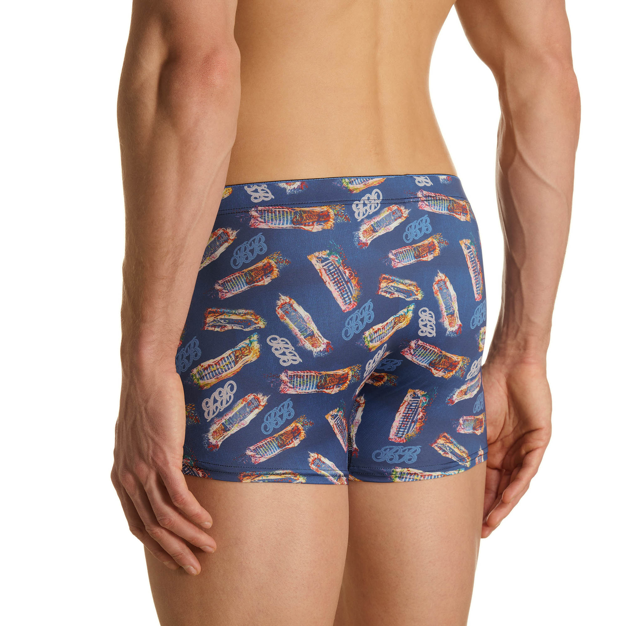 boxer, unterwäsche, druck, blau, shorts
