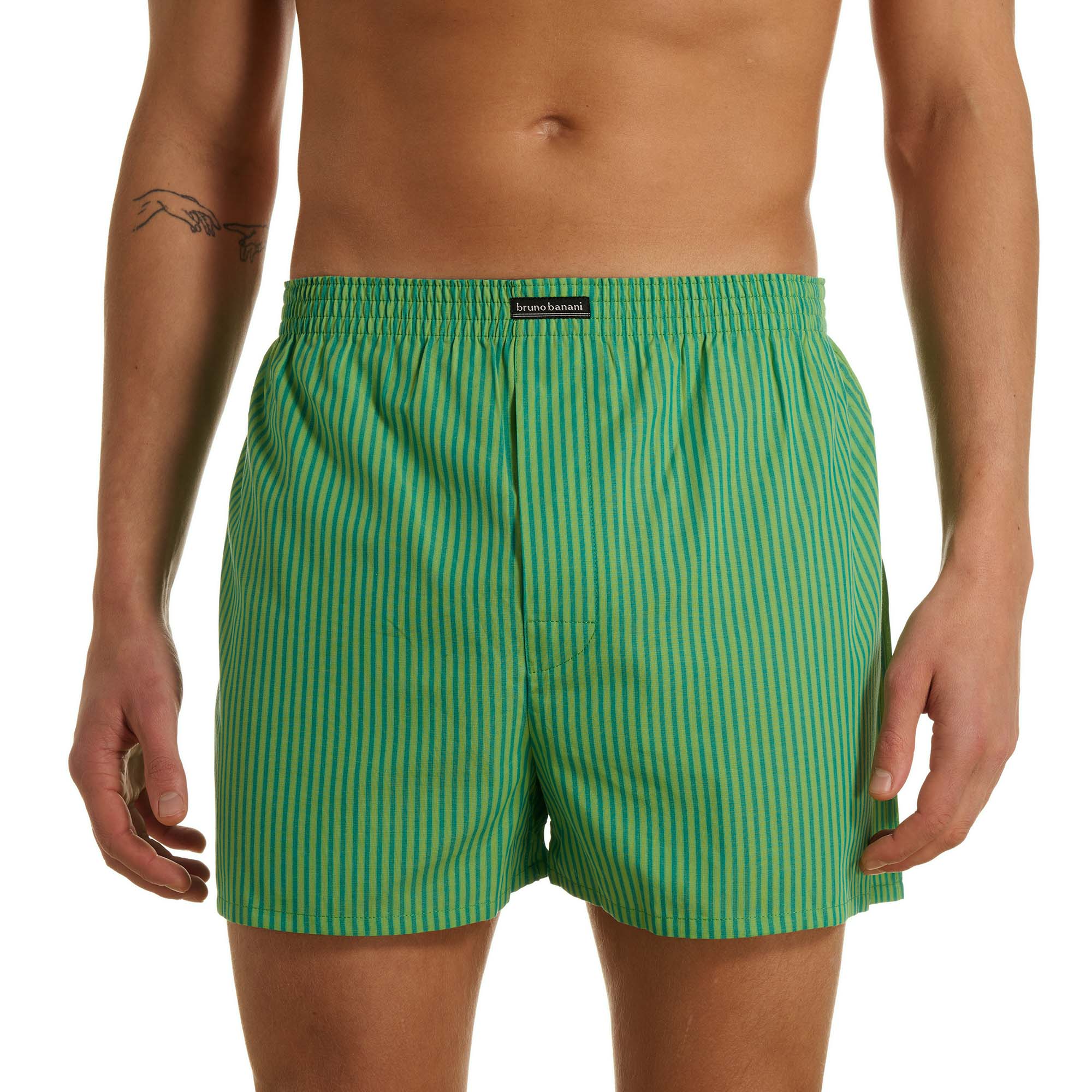 gestreift, grün, Badeshorts, elastischer Bund, bruno banani Etikett