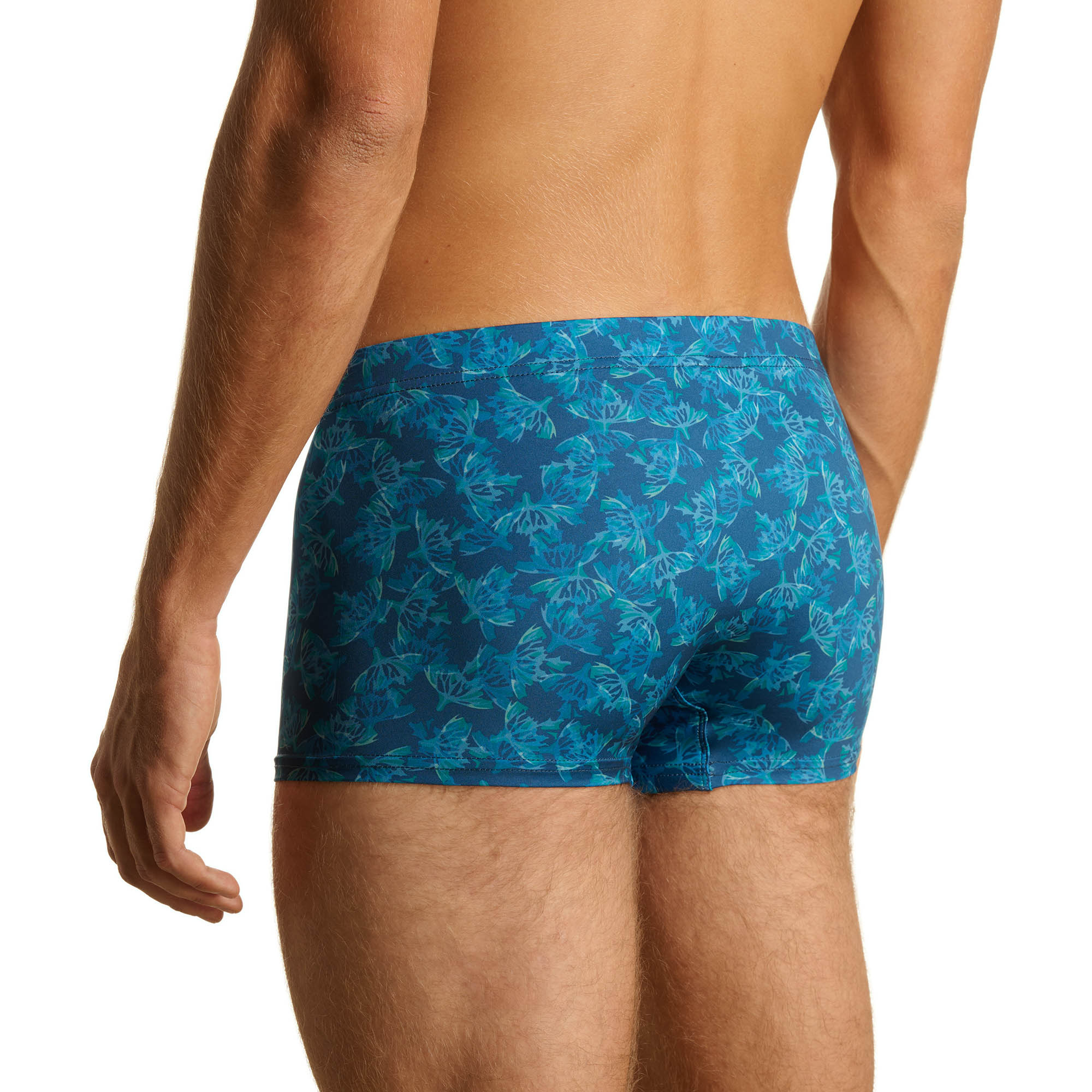 Badeshorts, Boxer, Kurz, Dschungelmuster, Blau