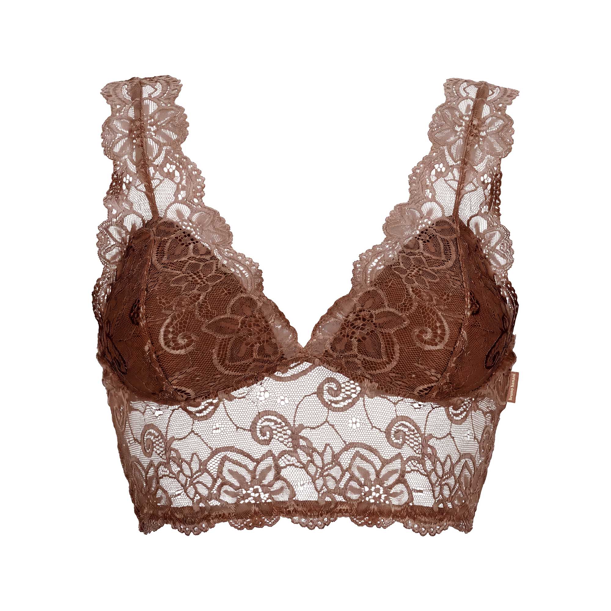 Spitzen-BH, Bralette, brauner Spitzenstoff, Blumenmuster-Spitze, Breiter Spitzenband