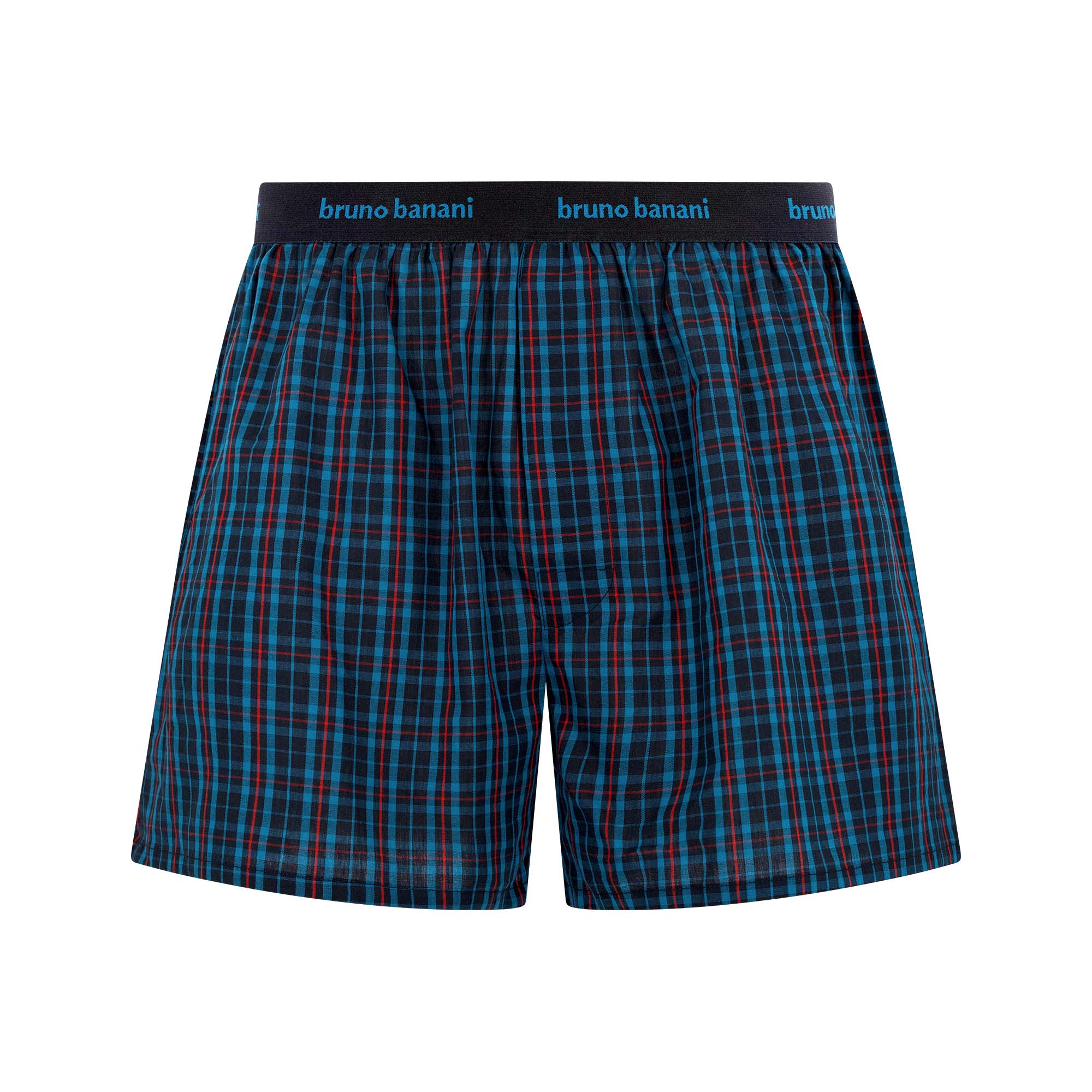 Boxerhosen, Karomuster, Blaues Muster, Elastischer Bund, Bruno Banani (Marke sichtbar)