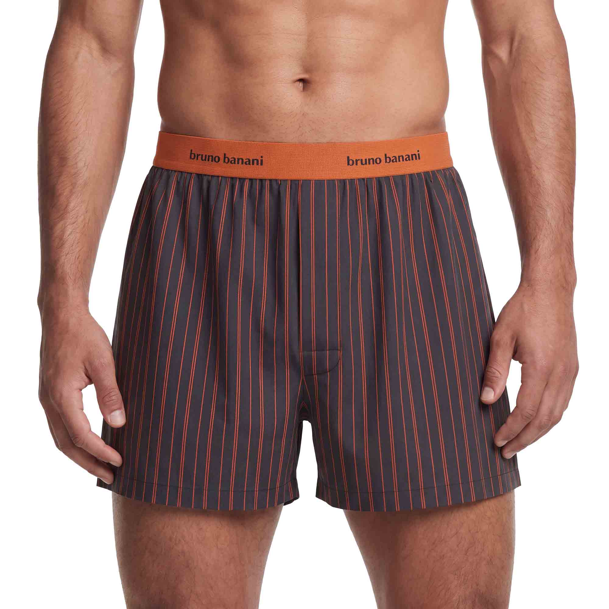 Herren-Boxershorts, Webboxer, Feine Streifen, Dunkelgrau-Orange, Elastischer Bund, Herren-Boxershorts, Webstoff, Dunkelgrau, Nadelstreifen, Oranger Bund, Herren-Boxershorts, Webstoff, Dunkelgrau, Nadelstreifen, Oranger Bund