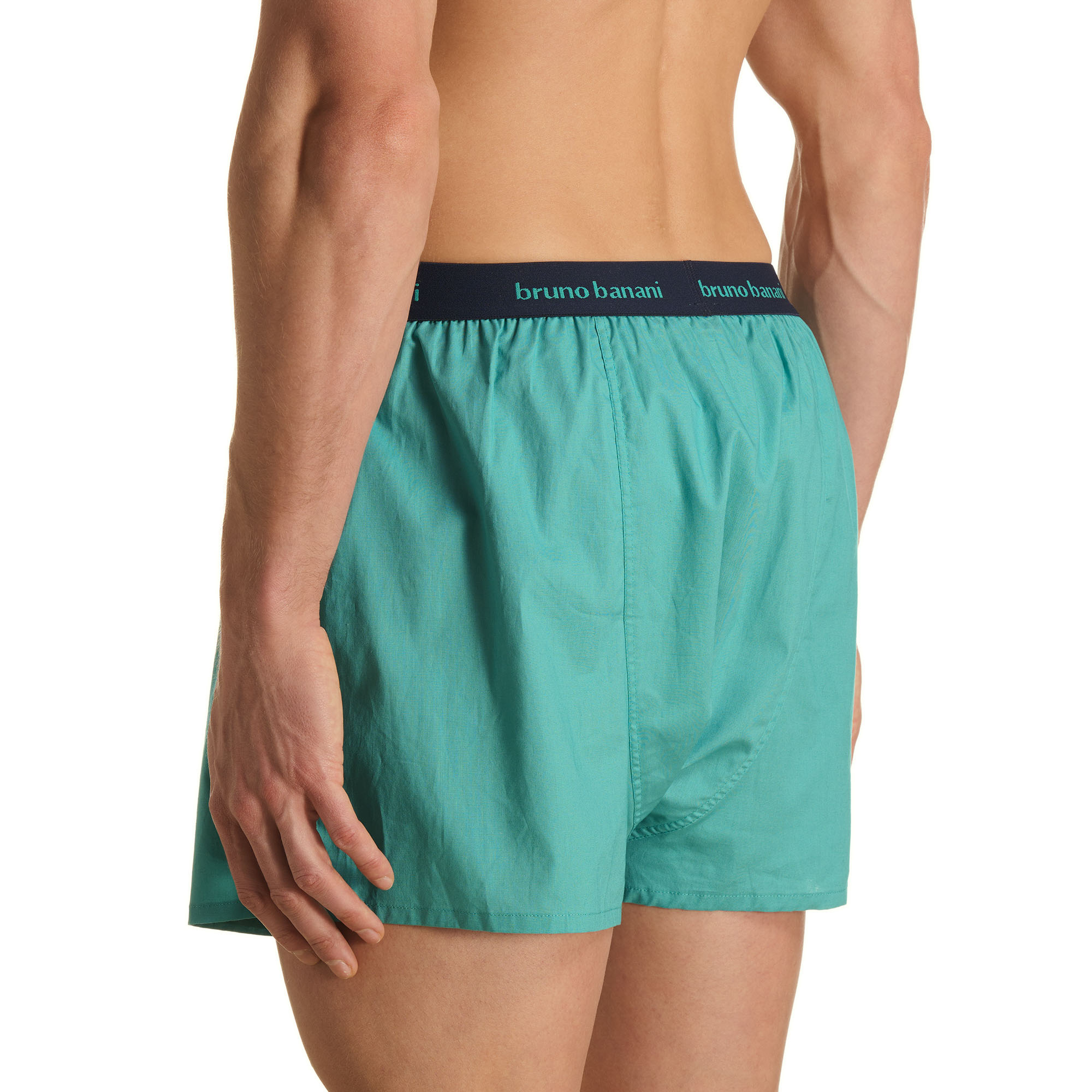 Herren-Boxershorts, Webstoff, Türkis, Elastischer Bund, Unifarben