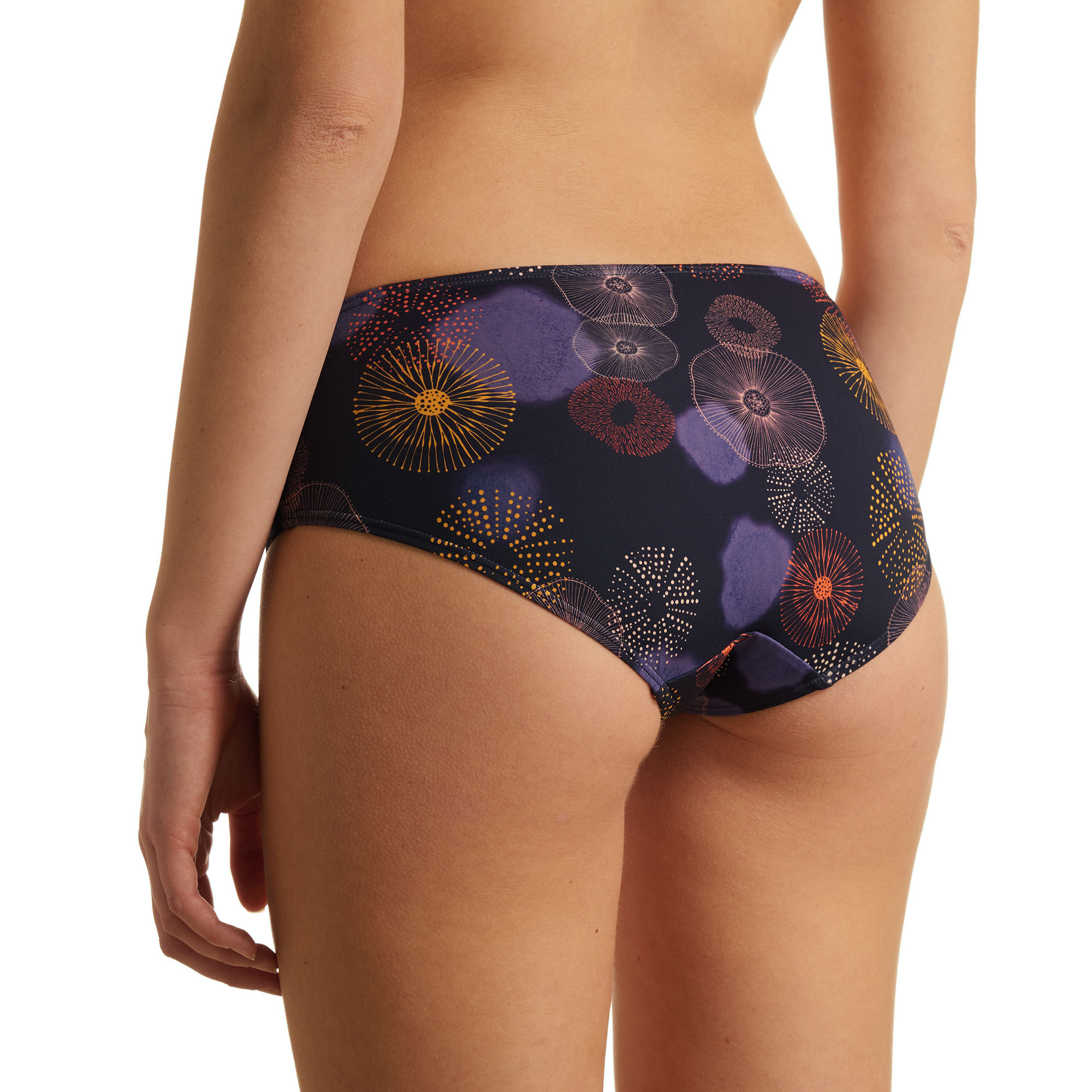 Bikini-Hüfte, Hoch geschnitten, Druckmuster, Navy Blau, Rundmuster