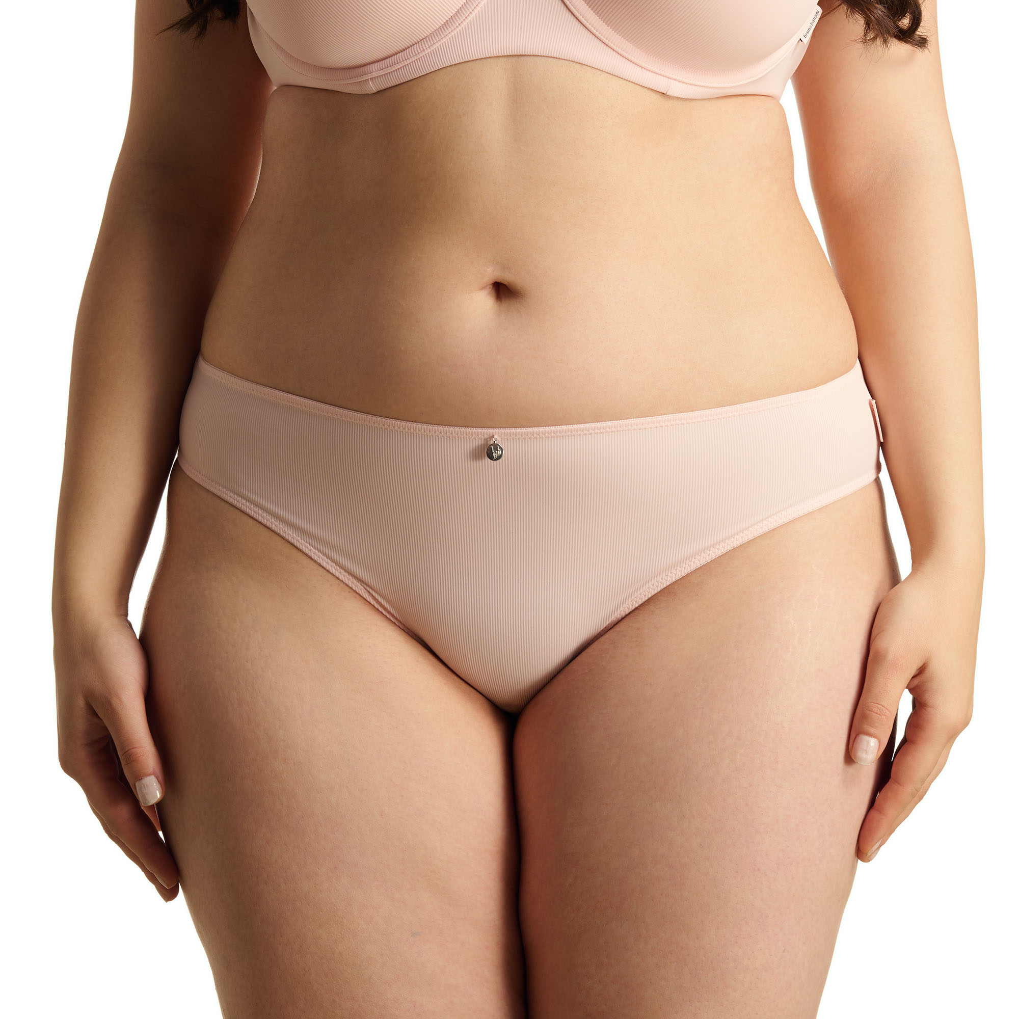 Bikini-Höhe, Unterwäsche, Rippenmuster, hautfarbene Farbe, Knopfdekoration