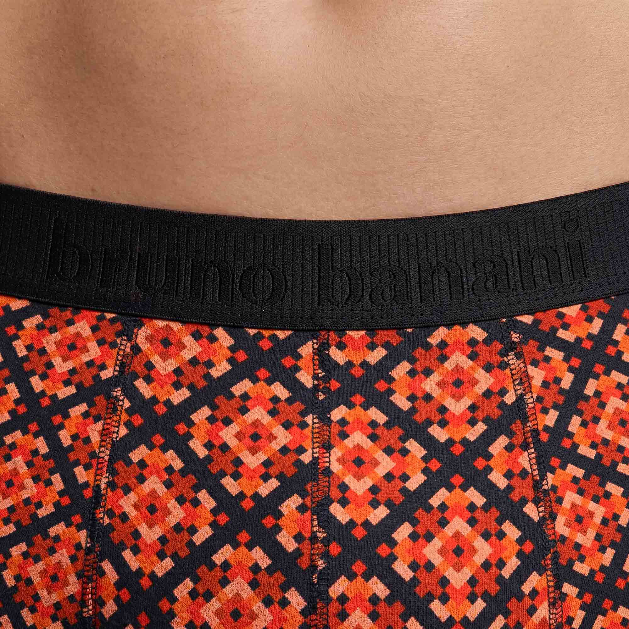 Boxershorts, Rautenmuster, Schwarz-Orange, Elastischer Bund