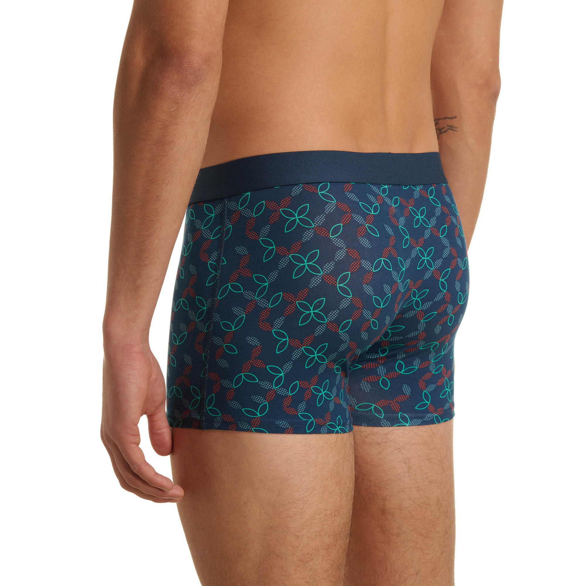 Boxer-Shorts, gemustertes Muster, Marineblau, grüner Blumenprint, Elastisches Material