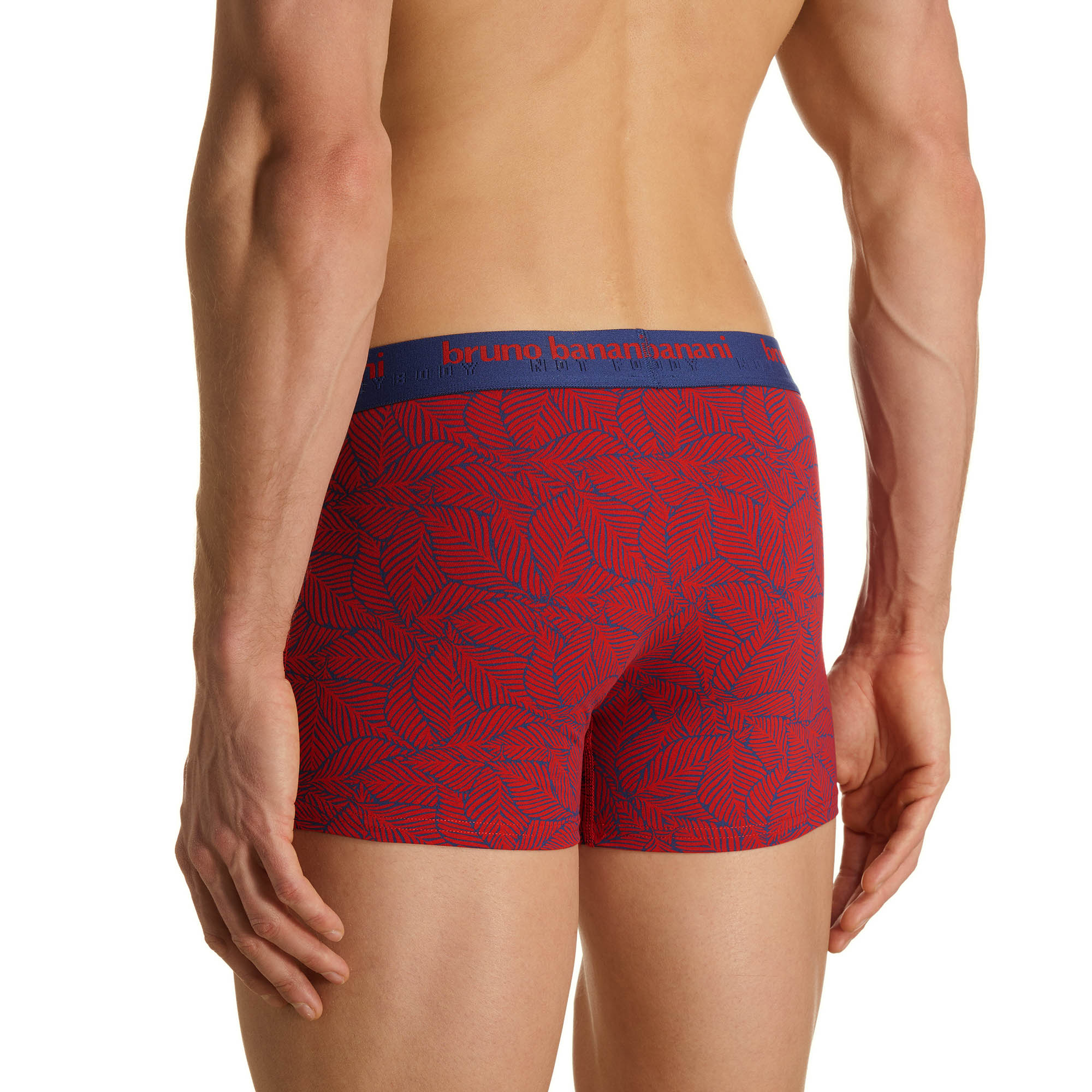Boxerhosen, Gemustert, Blätterdruck, Rot, Blaues Bündchen