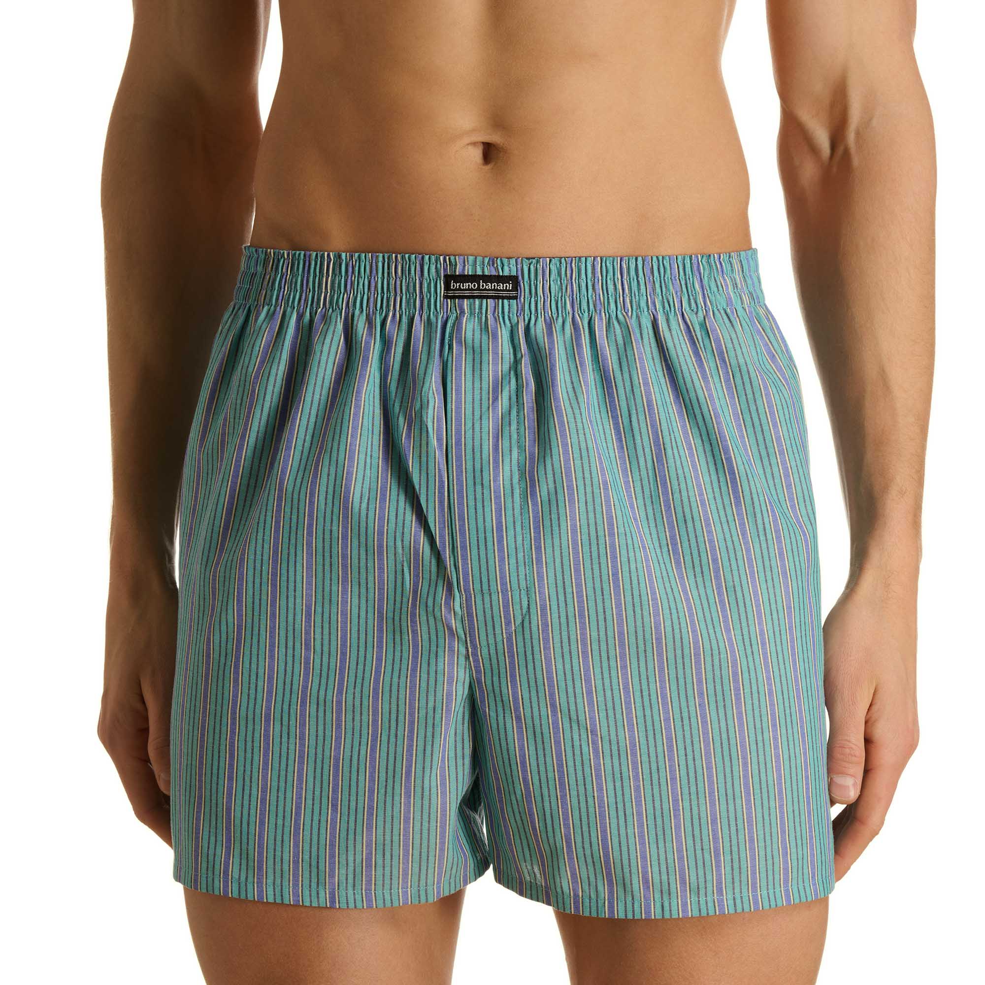 Herren-Boxershorts, Webstoff, Türkis, Längsstreifen, Elastischer Bund