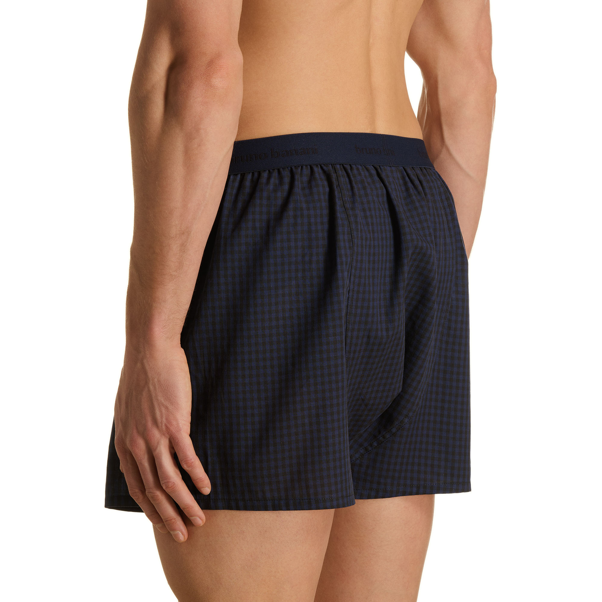 Boxerhosen, Navy Karo, Gewebtes Material, Elastischer Bund, Kurze Länge