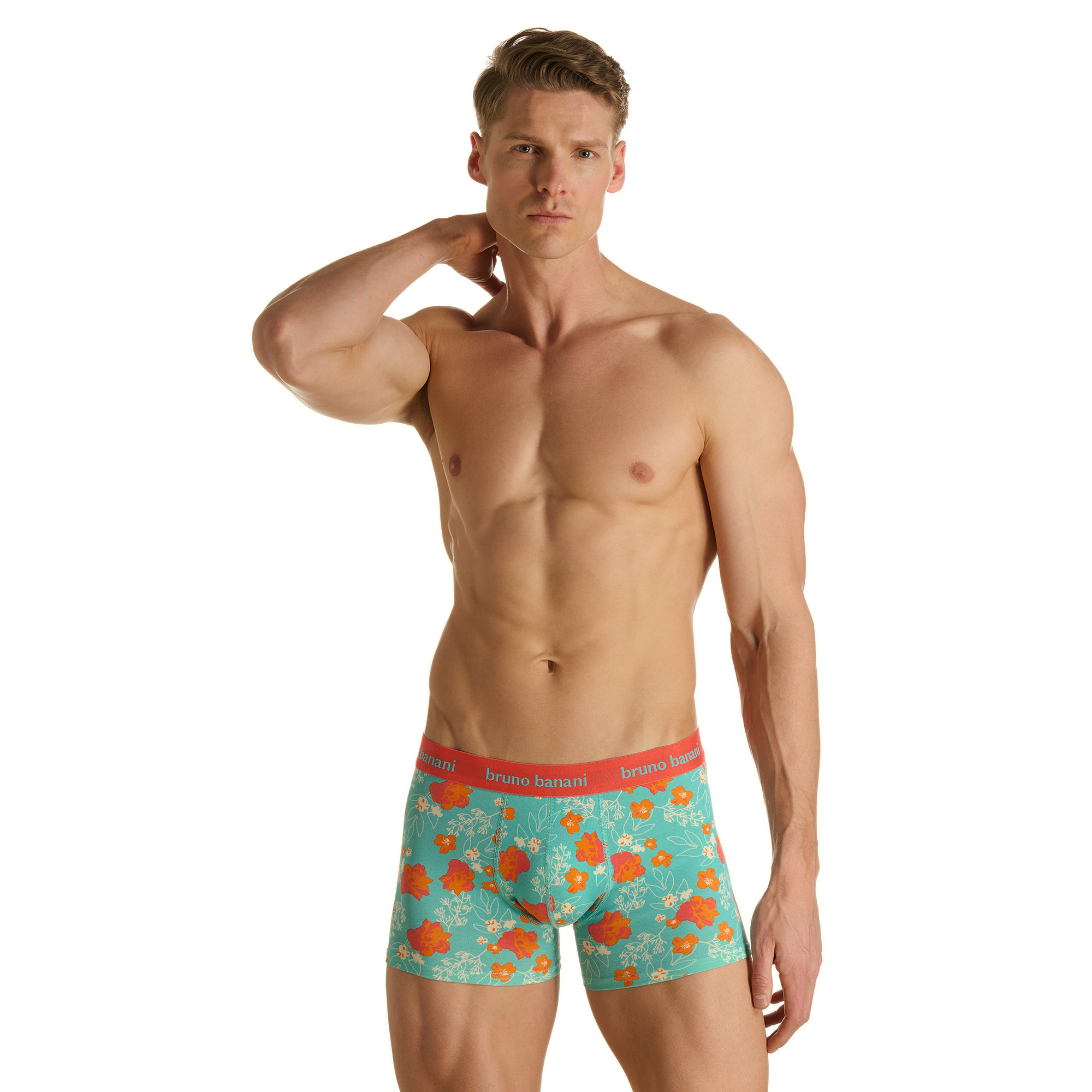 Boxer shorts, Musterboxer, Blumenmuster, Türkis, Gummibund