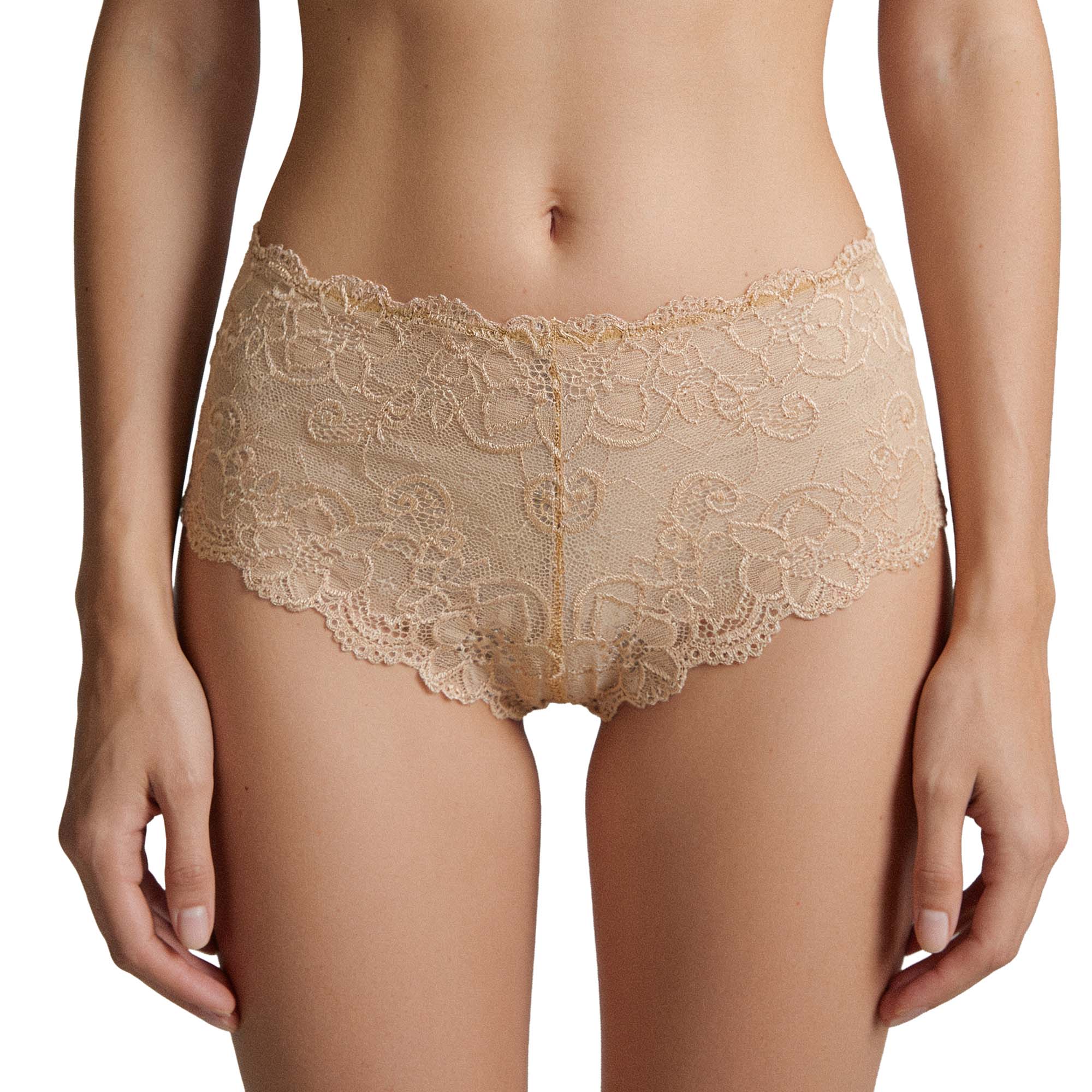 Häkelunterwäsche, Beige, High-Waist, Muster, Unterwäsche
