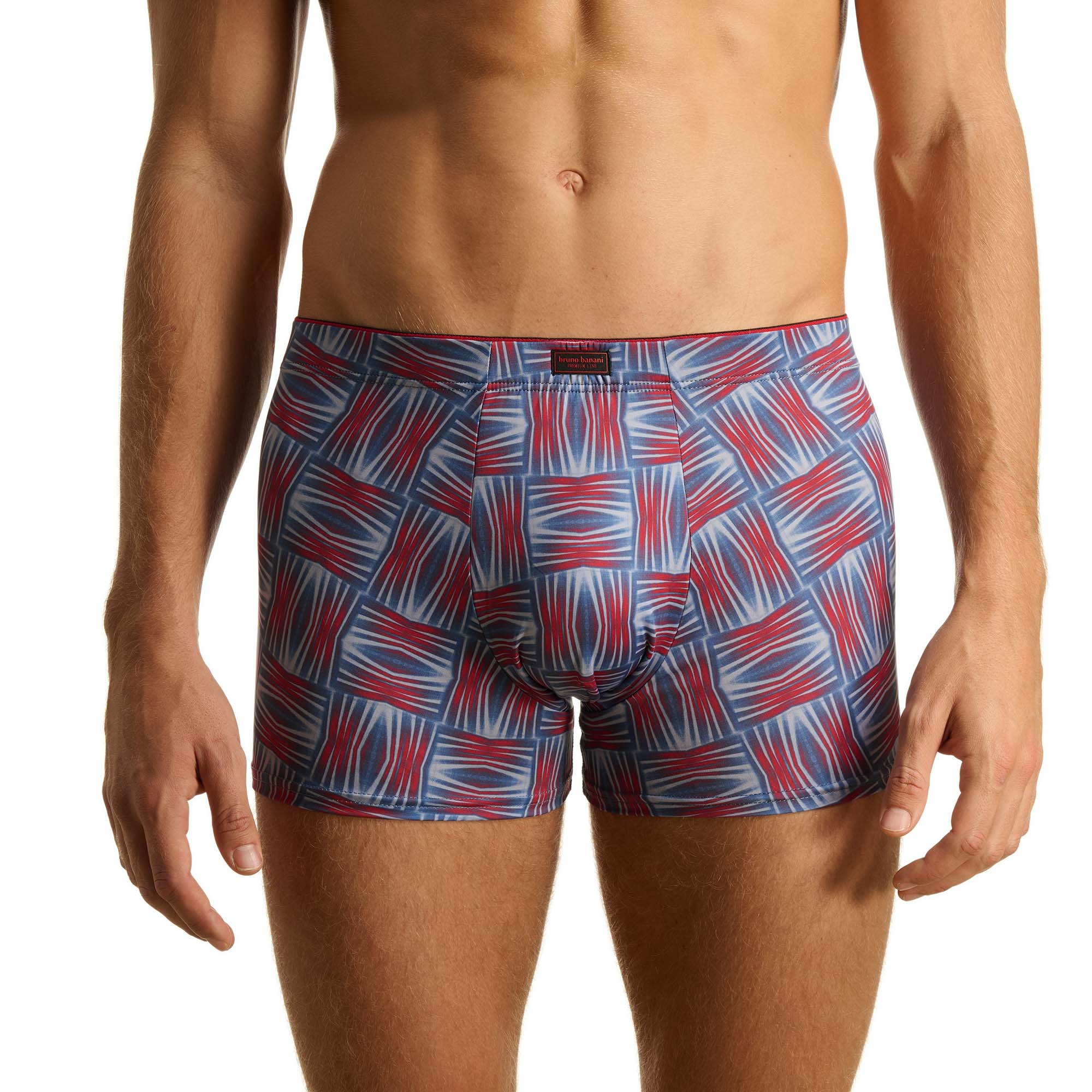 Boxershorts, gemustertes Oberteil, rot/blau Muster, Stretchmaterial, Elastischer Bund