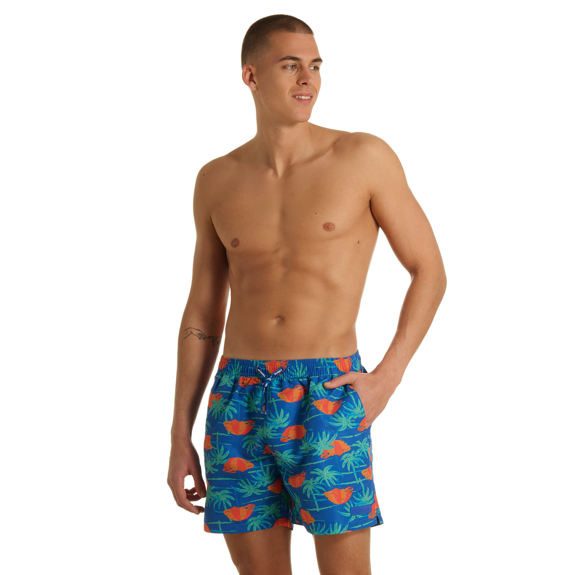 Herren Shorts, Badeshorts, Tropical Muster, Blau, Kunstvolle Muster