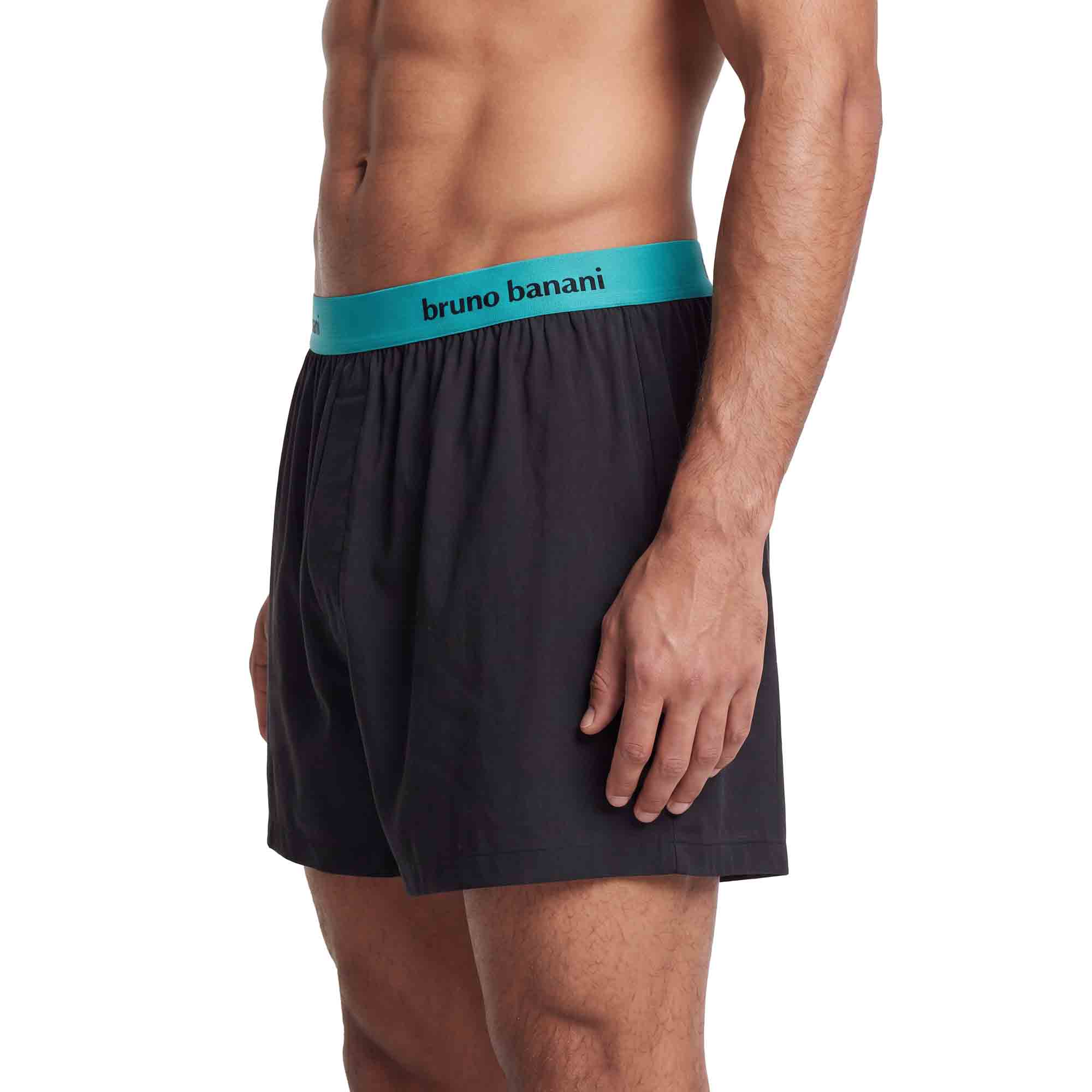 Herren-Boxershorts, Webstoff, Schwarz, Türkiser Bund