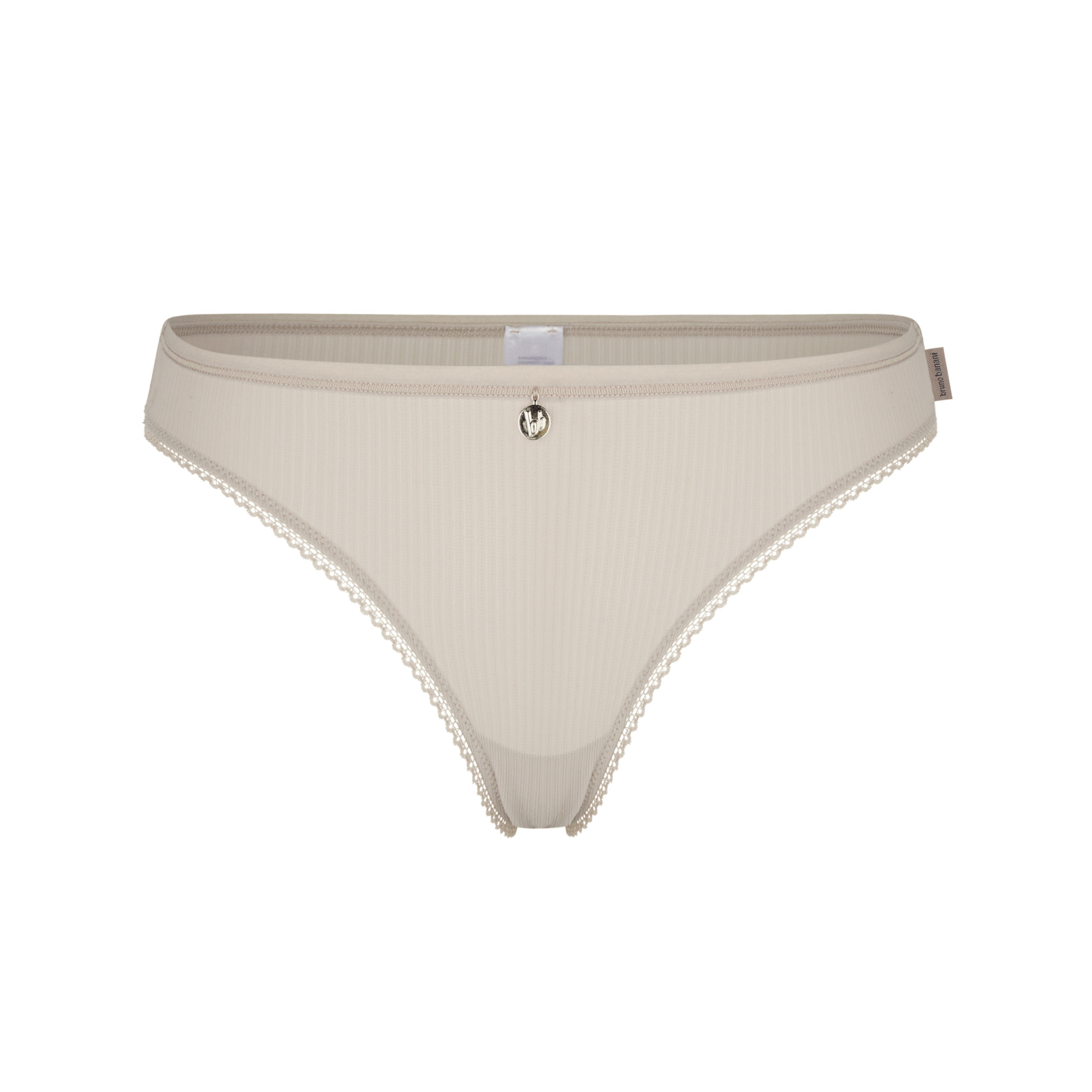 Unterwäsche, Höschen, Beige, Rippstruktur, Spitzenkante