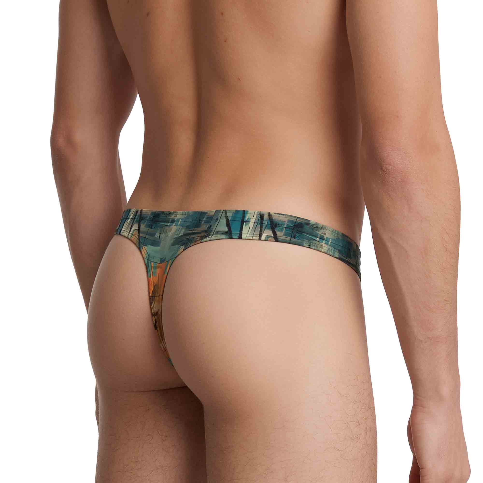 Herren-Tanga, Unterwäsche, Abstraktes Muster, Türkisgrün, Schmaler Bund