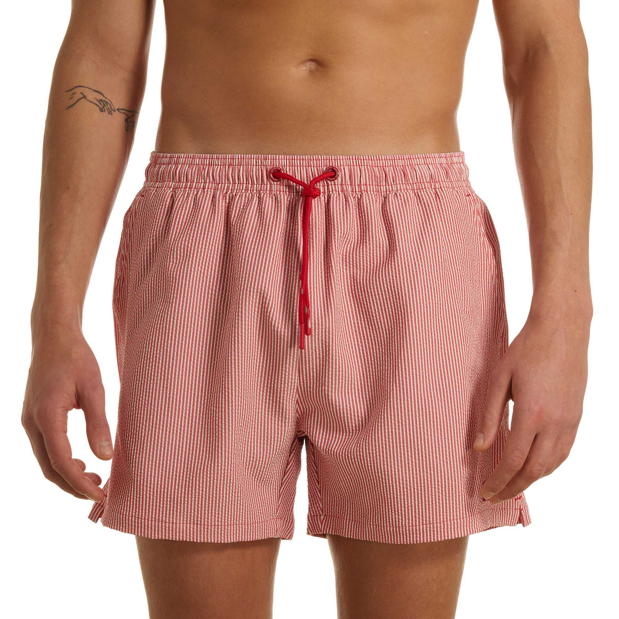 Badeshorts, Streifen, Rot, Kordelzug, Schwimmshort