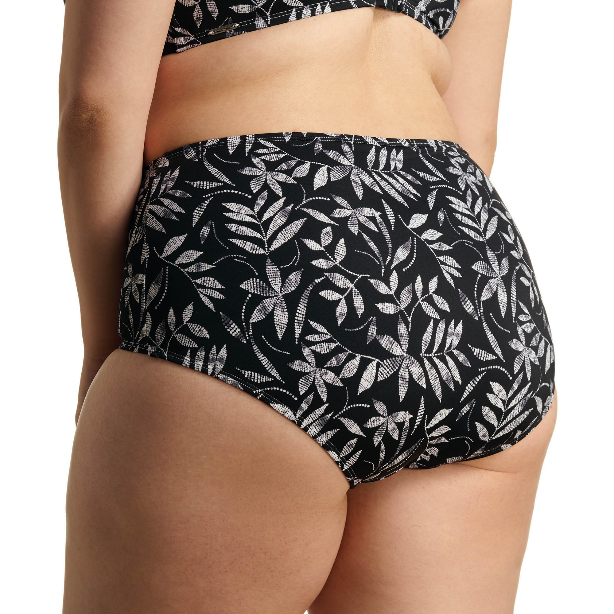 Bikini-Unterteil, Mid-Rise, Schwarz, Blättermuster, Bademode