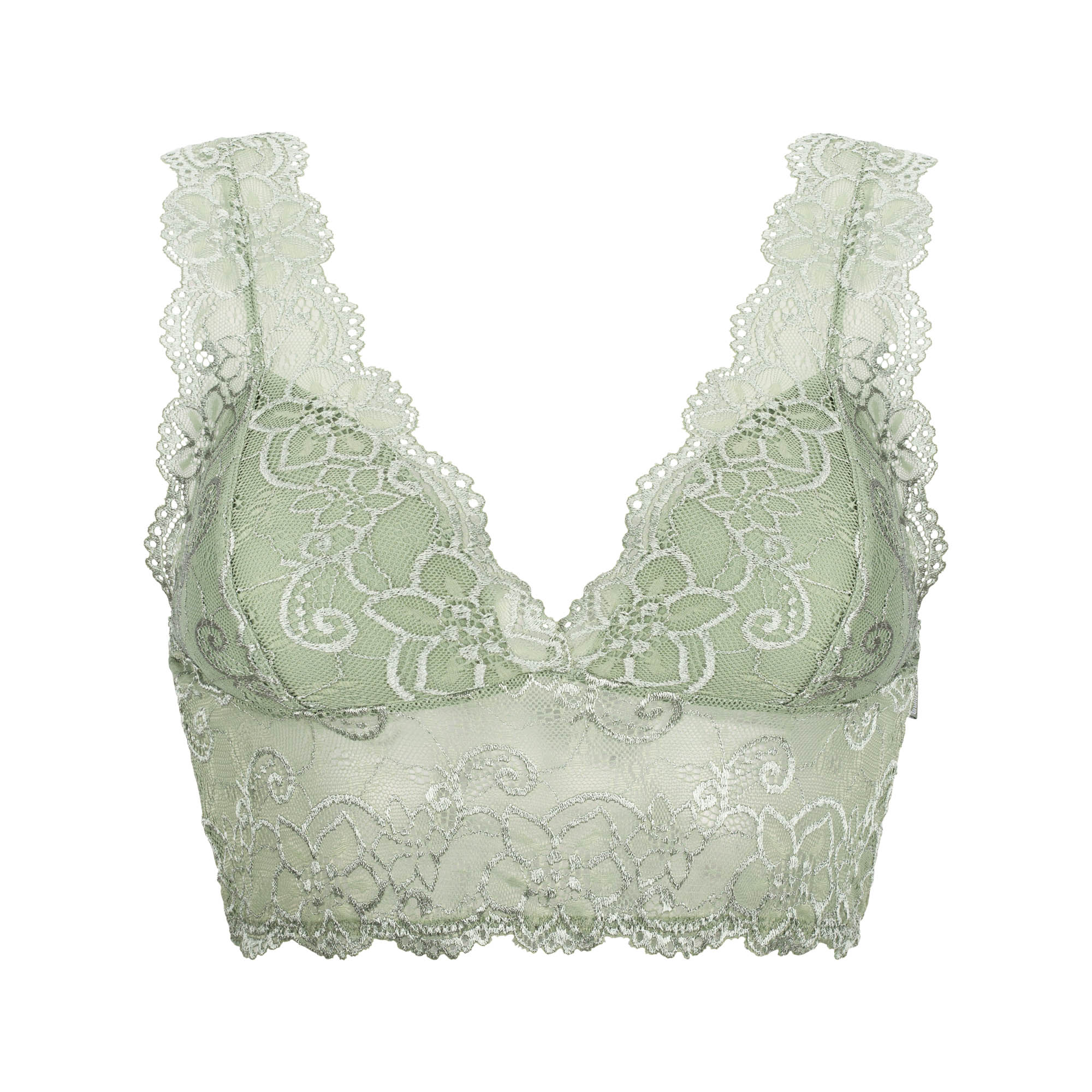 Lace Bralette, Grüne Spitze, Florale Spitze, Breite Spitze Träger, Weiche Cups