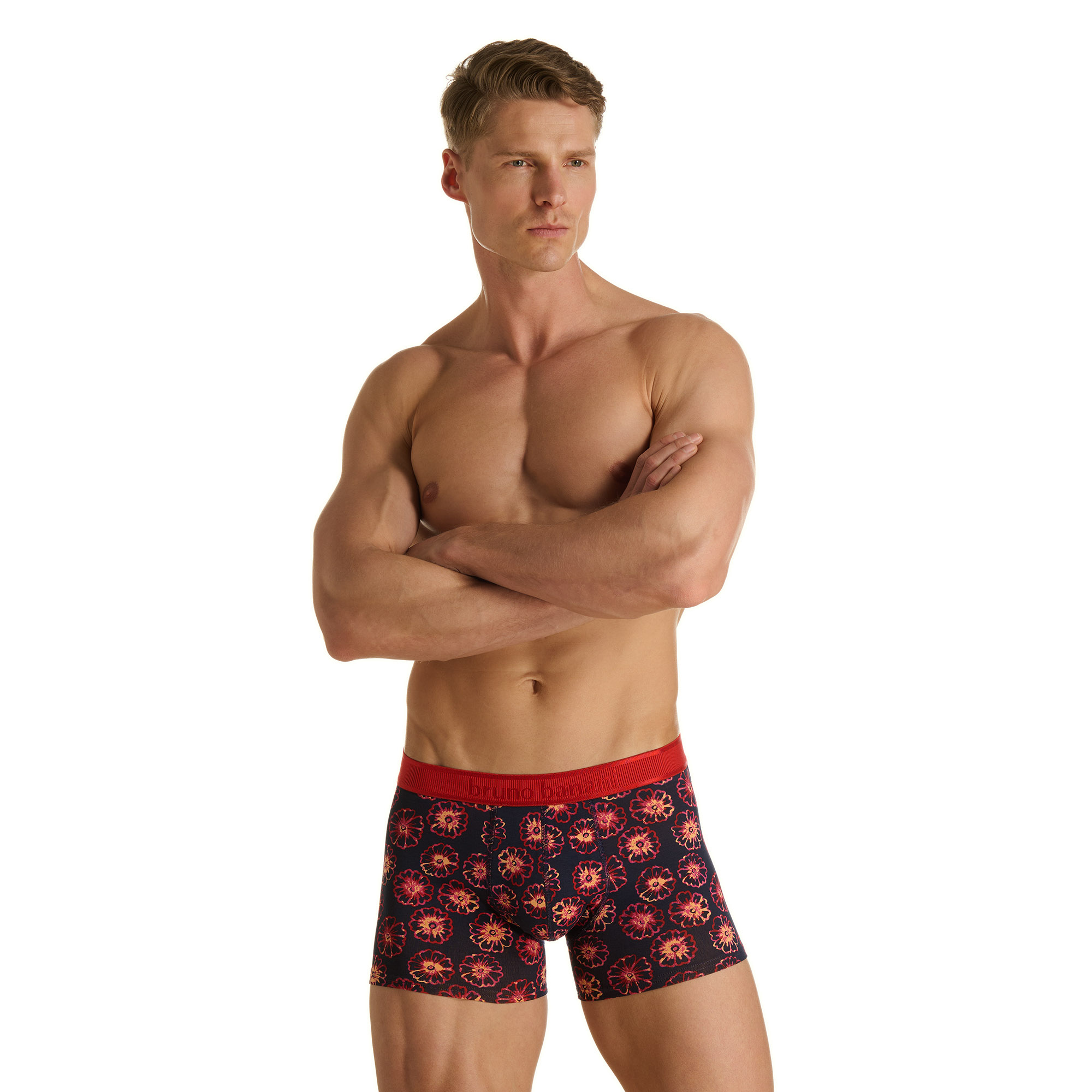 Herren-Boxershorts, Blumenmuster, Schwarz-Rot, Elastischer Bund